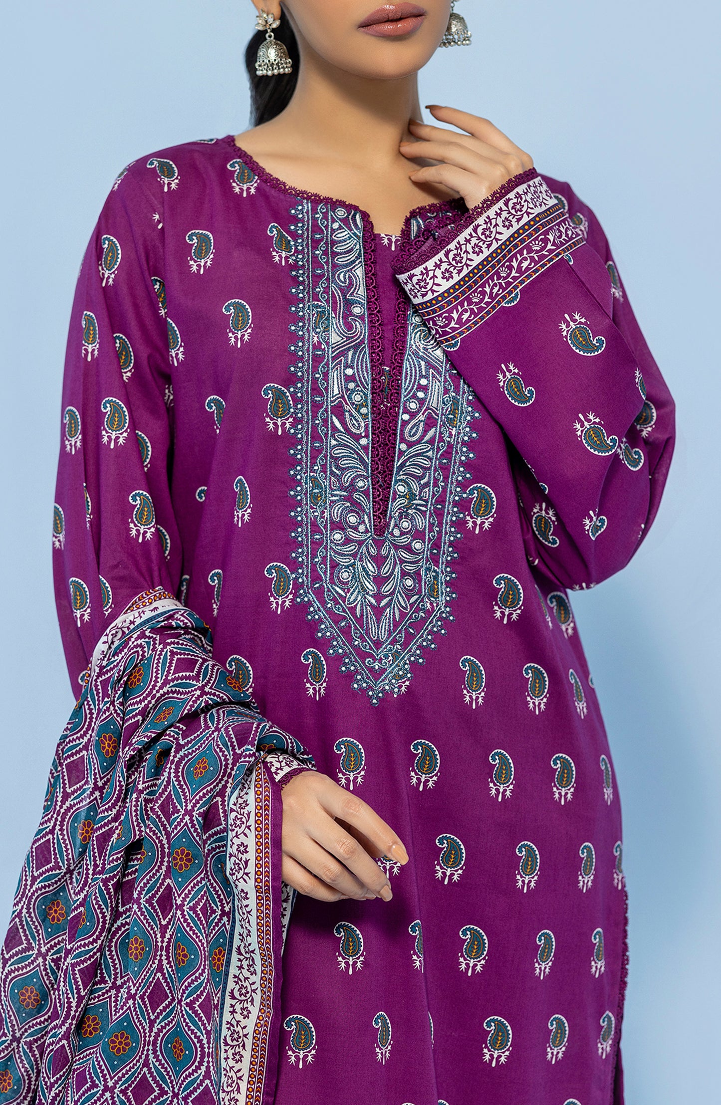 OTL-24-022/U MAGENTA LAWN Women UNSTITCHED SHIRT DUPATTA PANTS