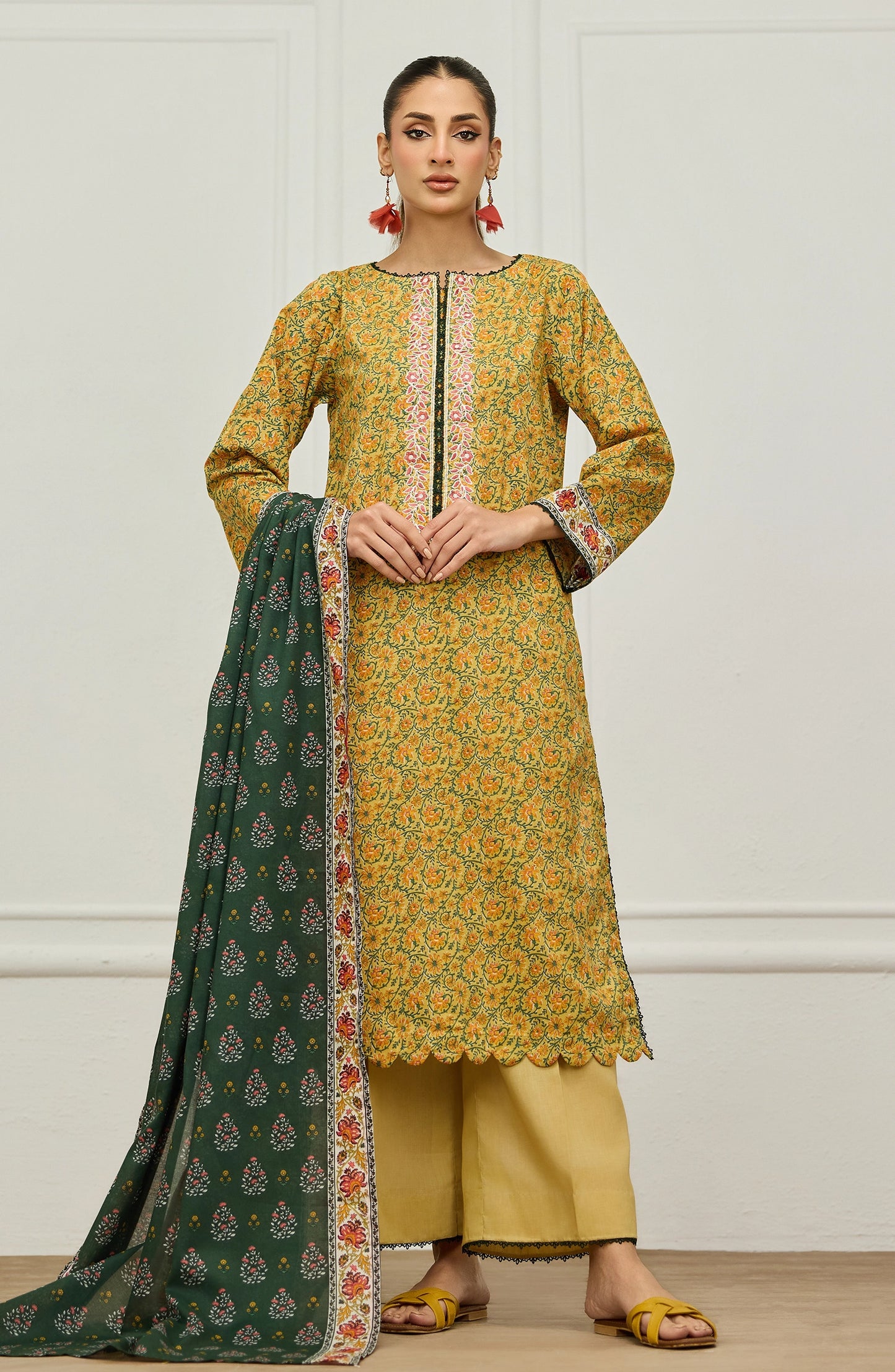Unstitched | 3 Piece | Embroidered | Lawn Shirt | OTL-20076/U YELLOW