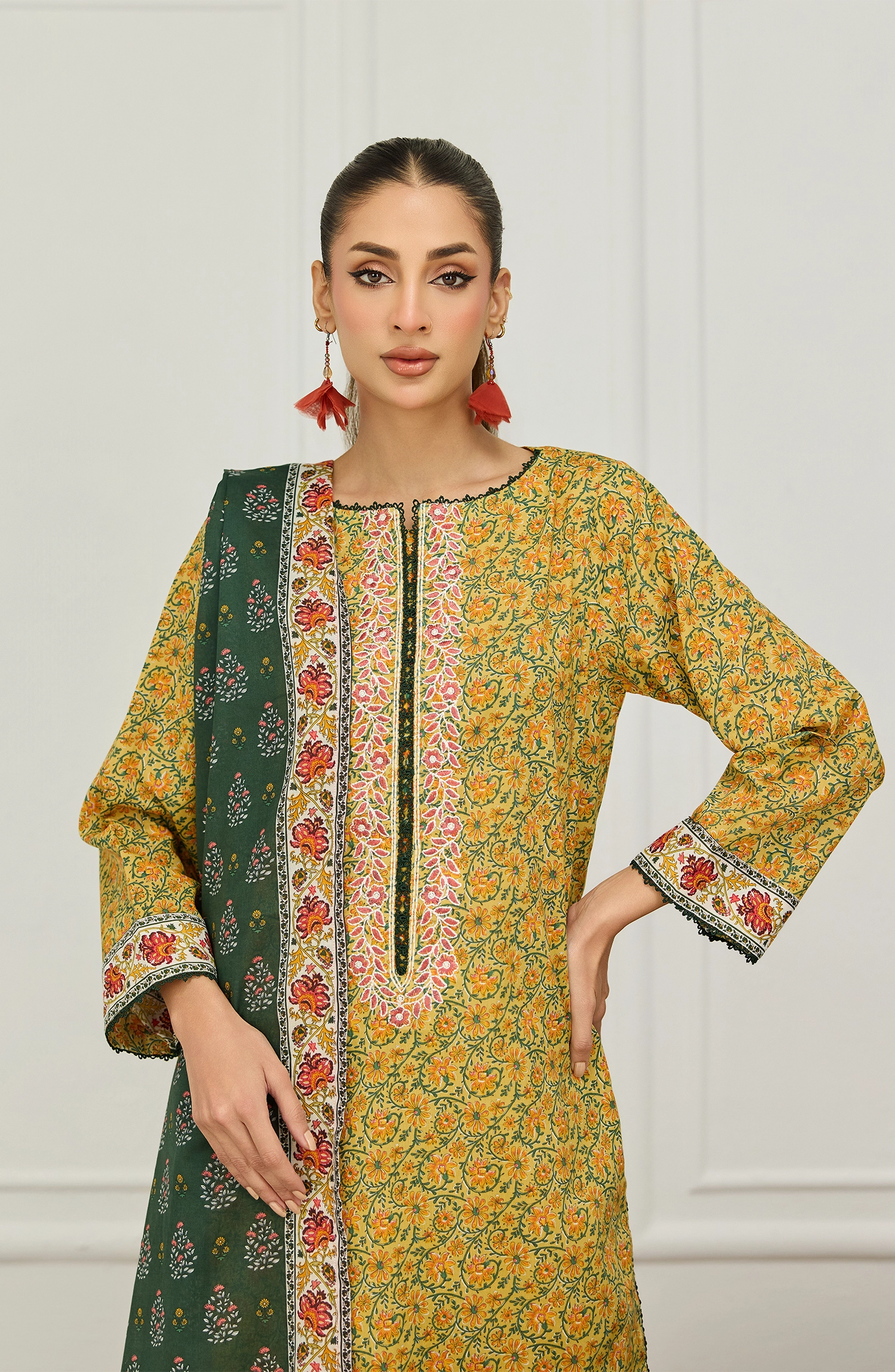 Unstitched | 3 Piece | Embroidered | Lawn Shirt | OTL-20076/U YELLOW