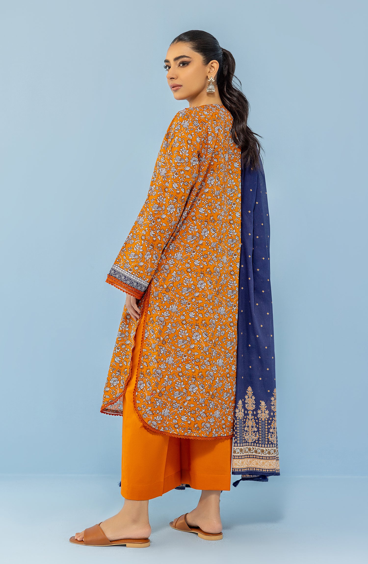 Stitched 3 Piece Printed Lawn Shirt , Cambric Pant and Lawn Dupatta (OTL-24-017/S OCHRE)