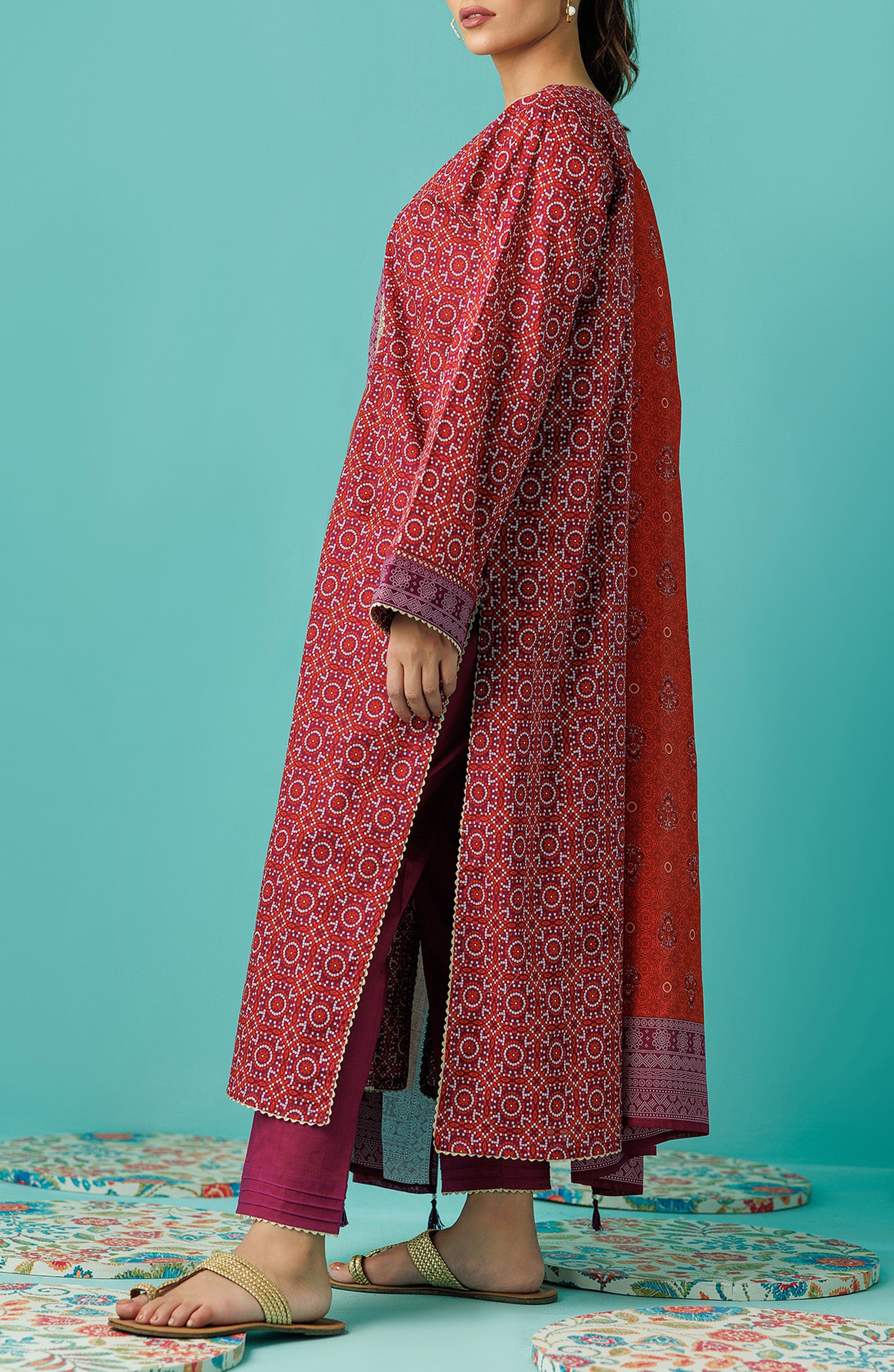 OTL-24-049/S MAROON LAWN Women READY TO WEAR SHIRT DUPATTA PANTS
