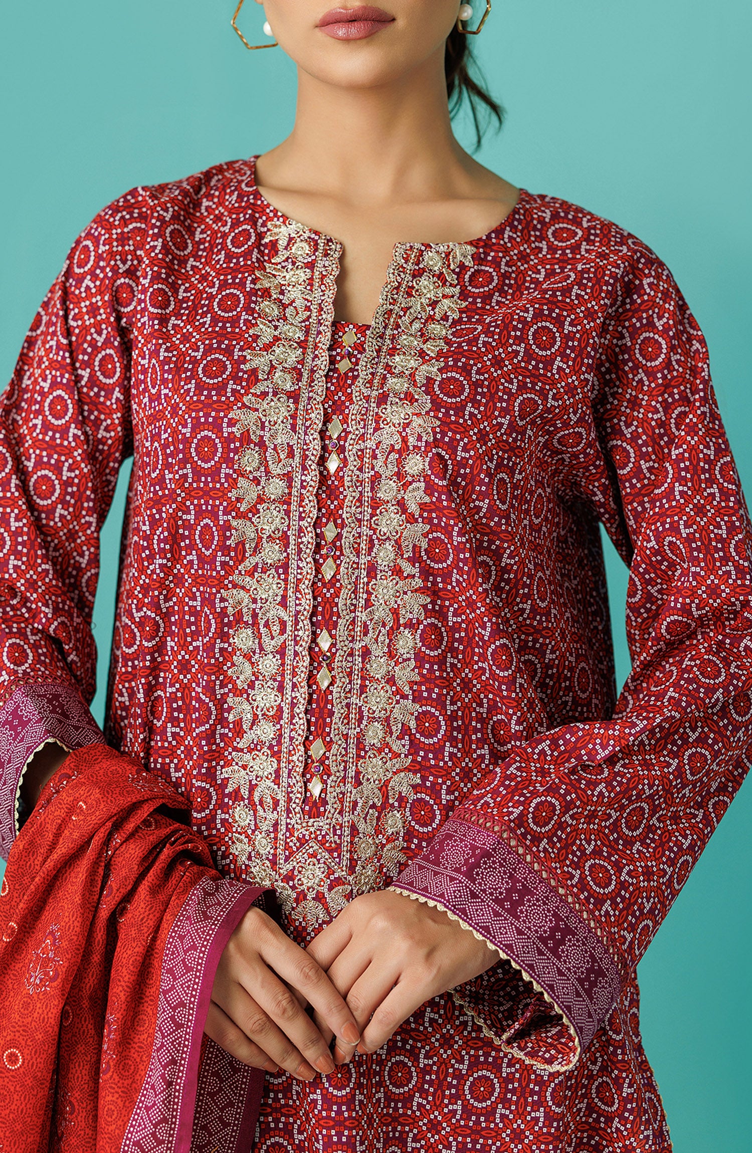 OTL-24-049/S MAROON LAWN Women READY TO WEAR SHIRT DUPATTA PANTS