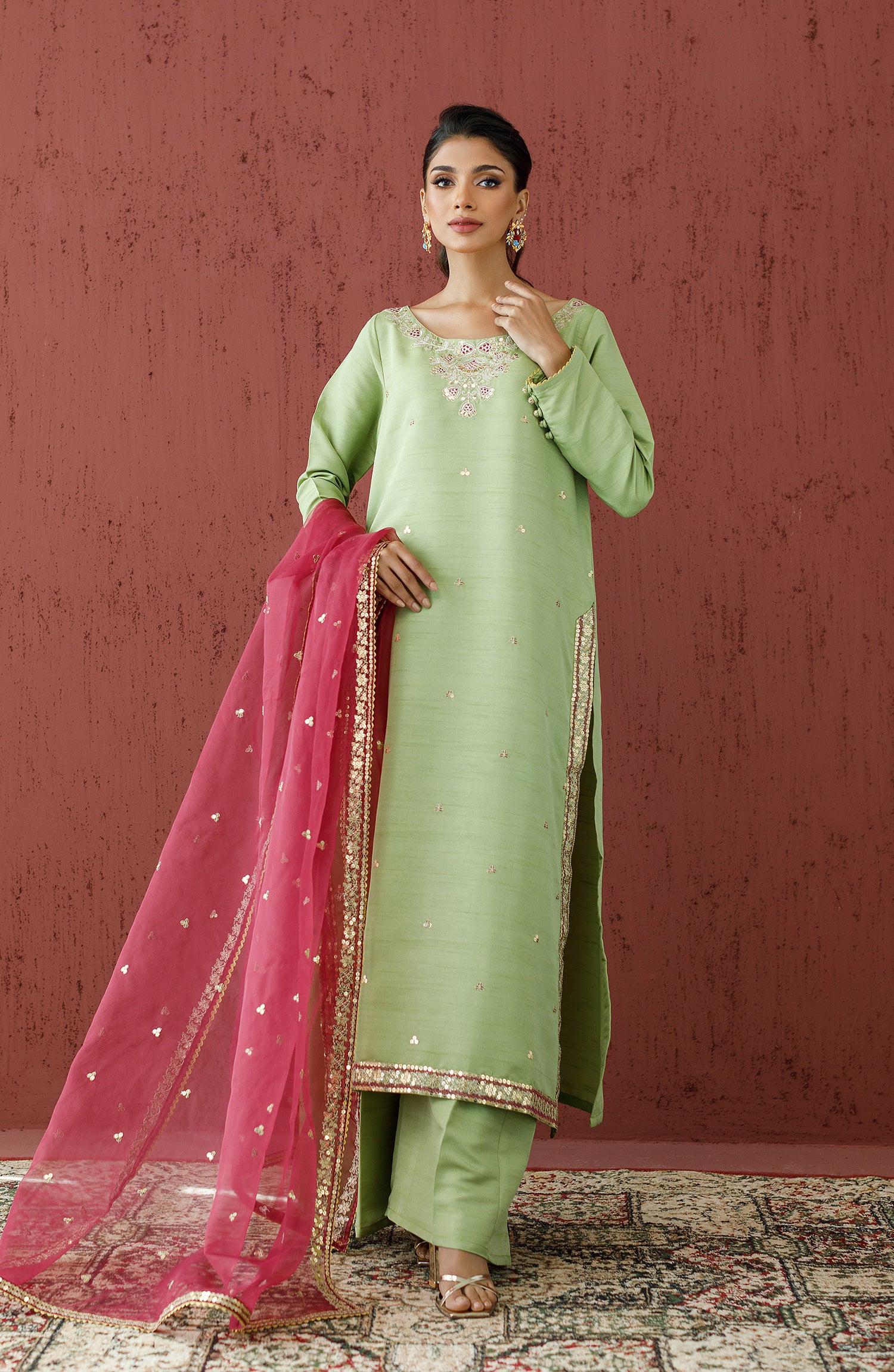 WRFR23W-3010 RAW SILK Women READY TO WEAR SHIRT DUPATTA PANTS