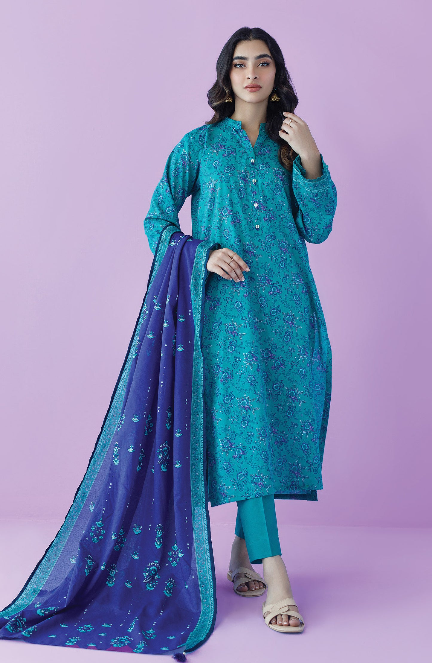 OTL-23-174/U TEAL LAWN  UNSTITCHED SHIRT DUPATTA PANTS