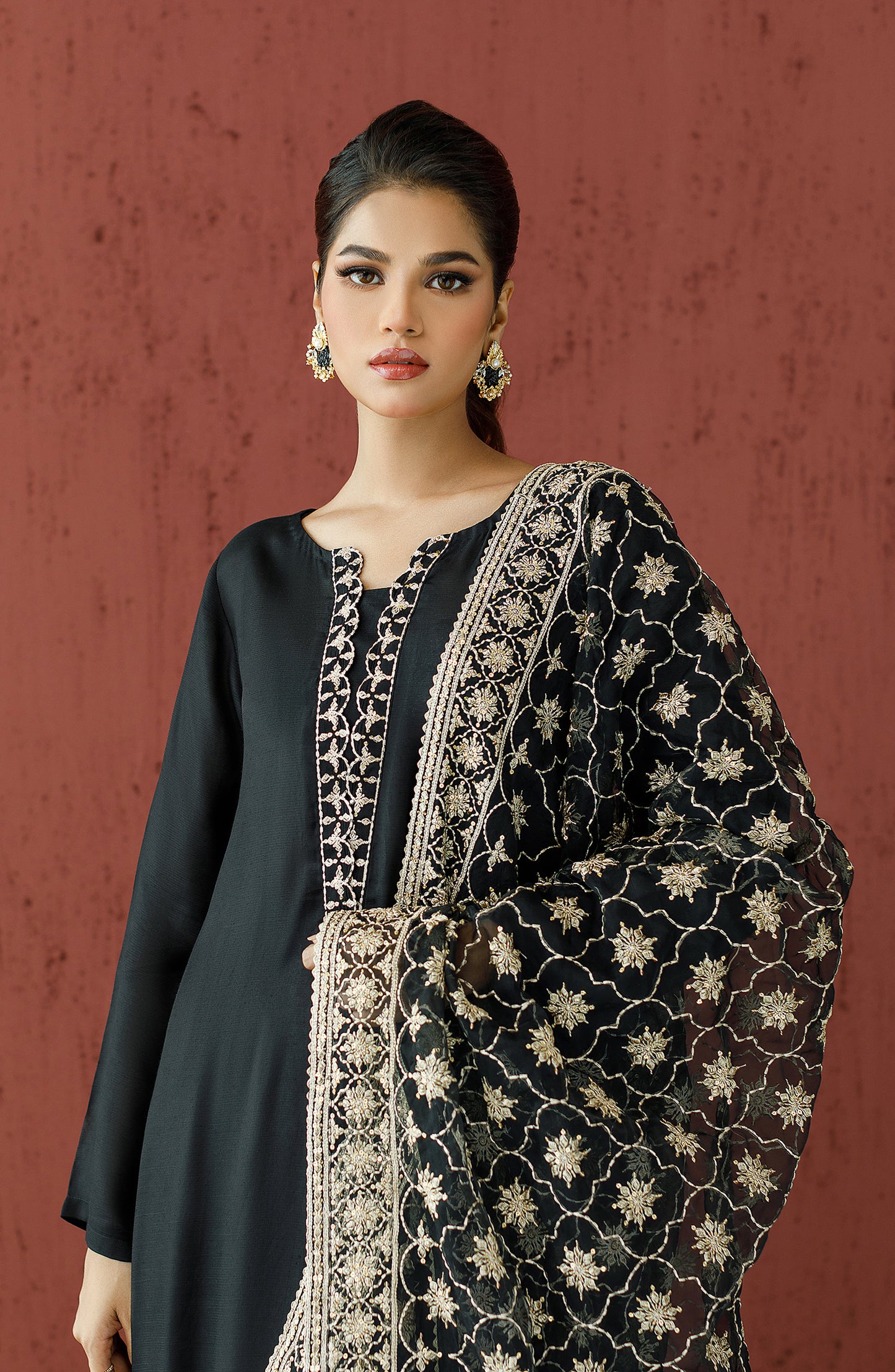 Stitched 3 Piece Embroidered Raw Silk Shirt , Raw Silk Pant and Organza Dupatta (WRFR23W-3017)