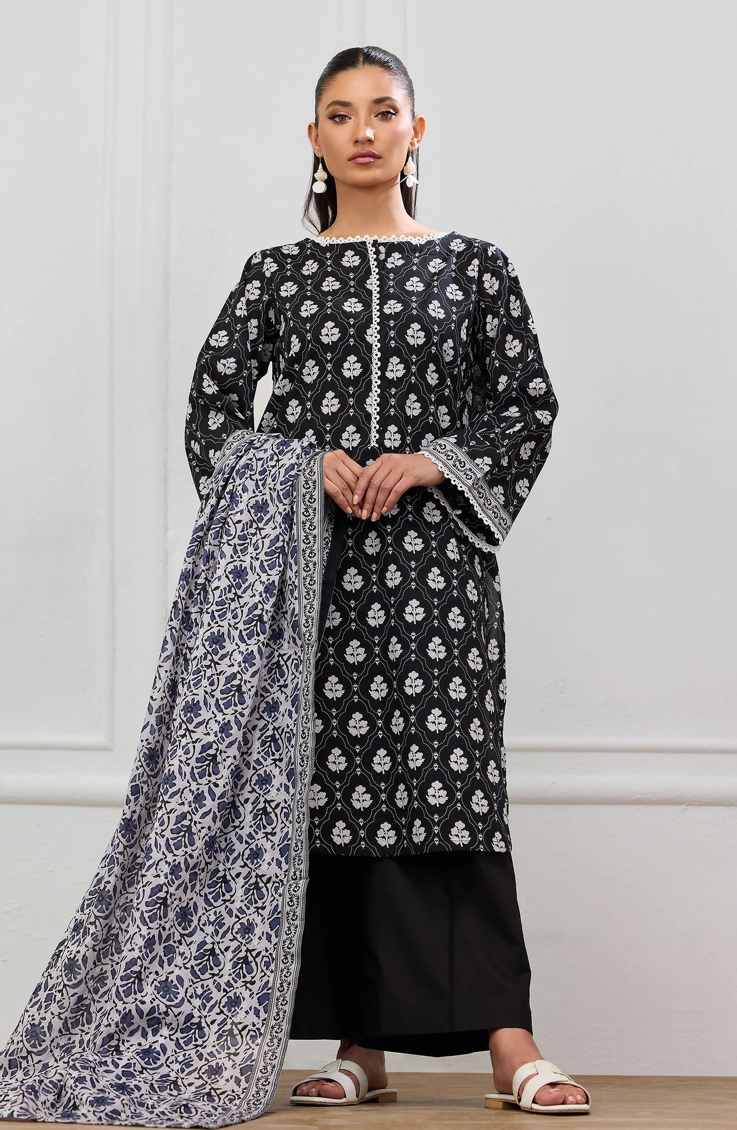 Unstitched | 3 Piece | Printed | Lawn Shirt | OTL-20086/U BLACK