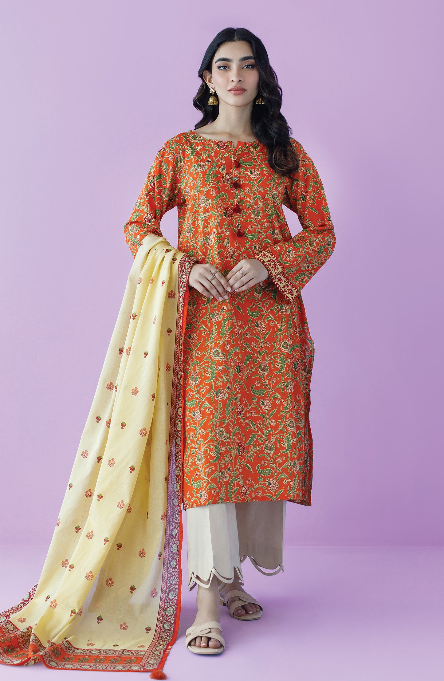 NRDS-23-095/U ORANGE LAWN  UNSTITCHED SHIRT DUPATTA