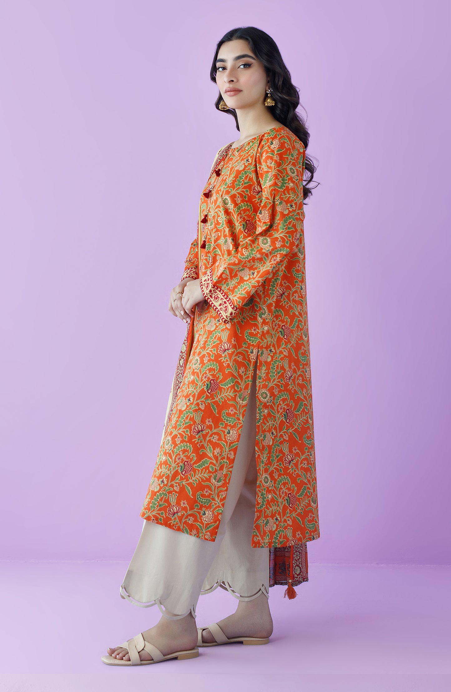 NRDS-23-095/U ORANGE LAWN  UNSTITCHED SHIRT DUPATTA