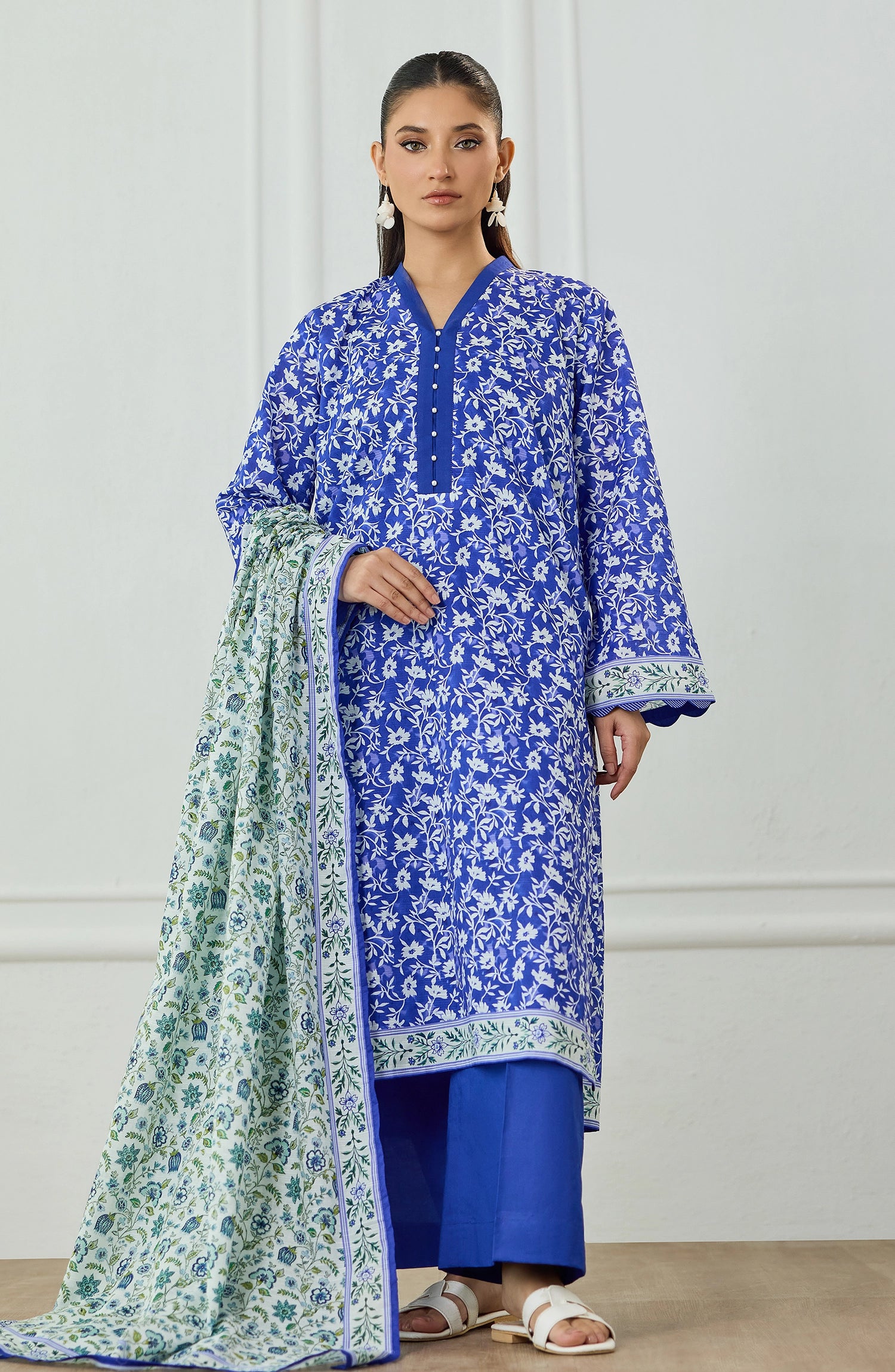 Unstitched | 3 Piece | Printed | Texture Lawn Shirt | OTL-25-474/U BLUE