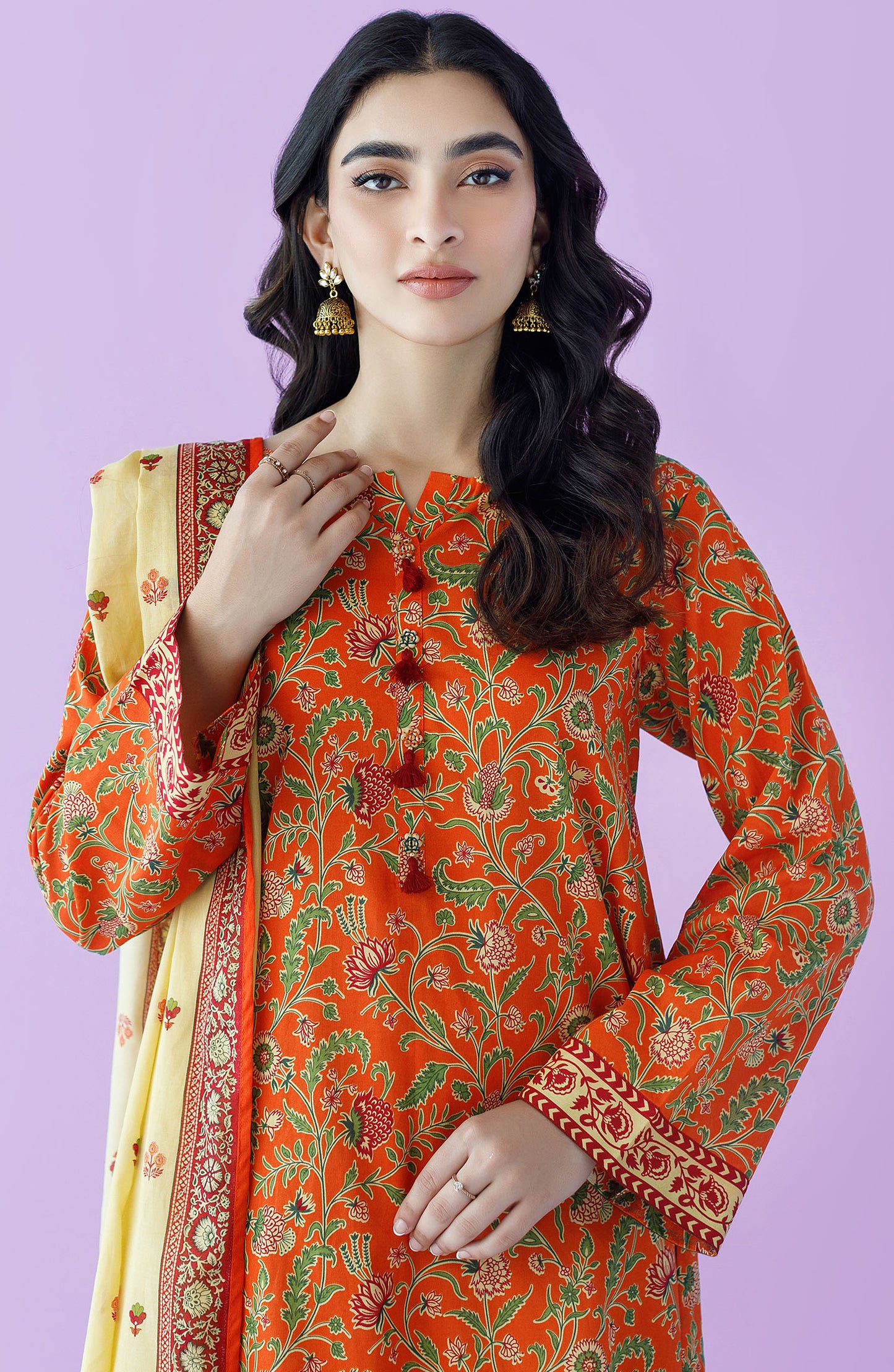 NRDS-23-095/U ORANGE LAWN  UNSTITCHED SHIRT DUPATTA