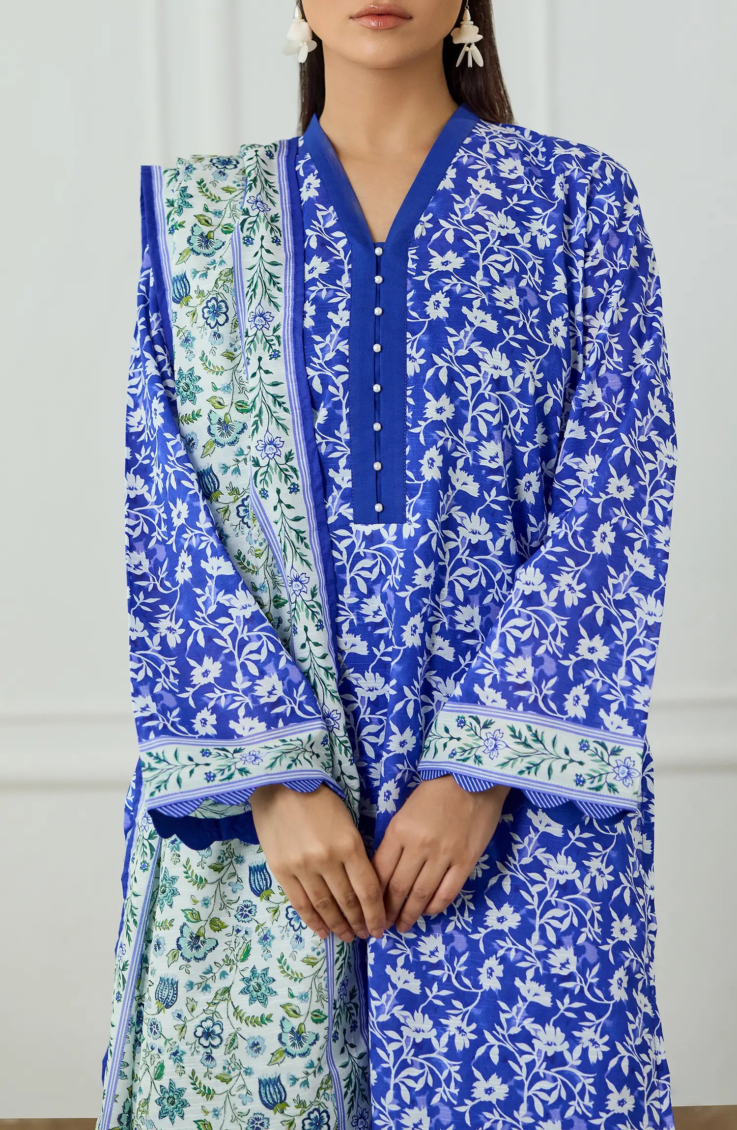 Unstitched | 3 Piece | Printed | Texture Lawn Shirt | OTL-25-474/U BLUE