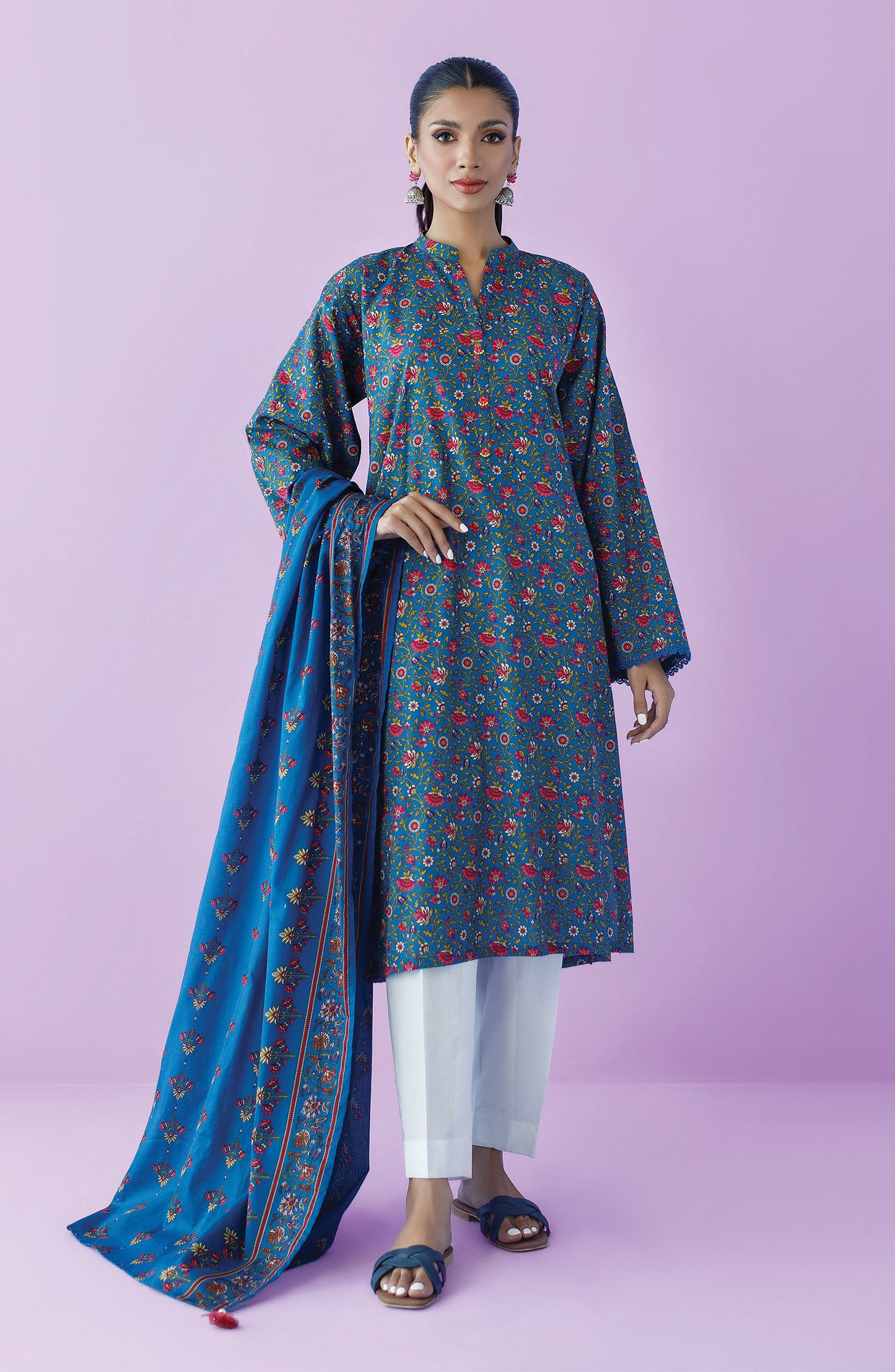 NRDS-23-083/U BLUE LAWN  UNSTITCHED SHIRT DUPATTA