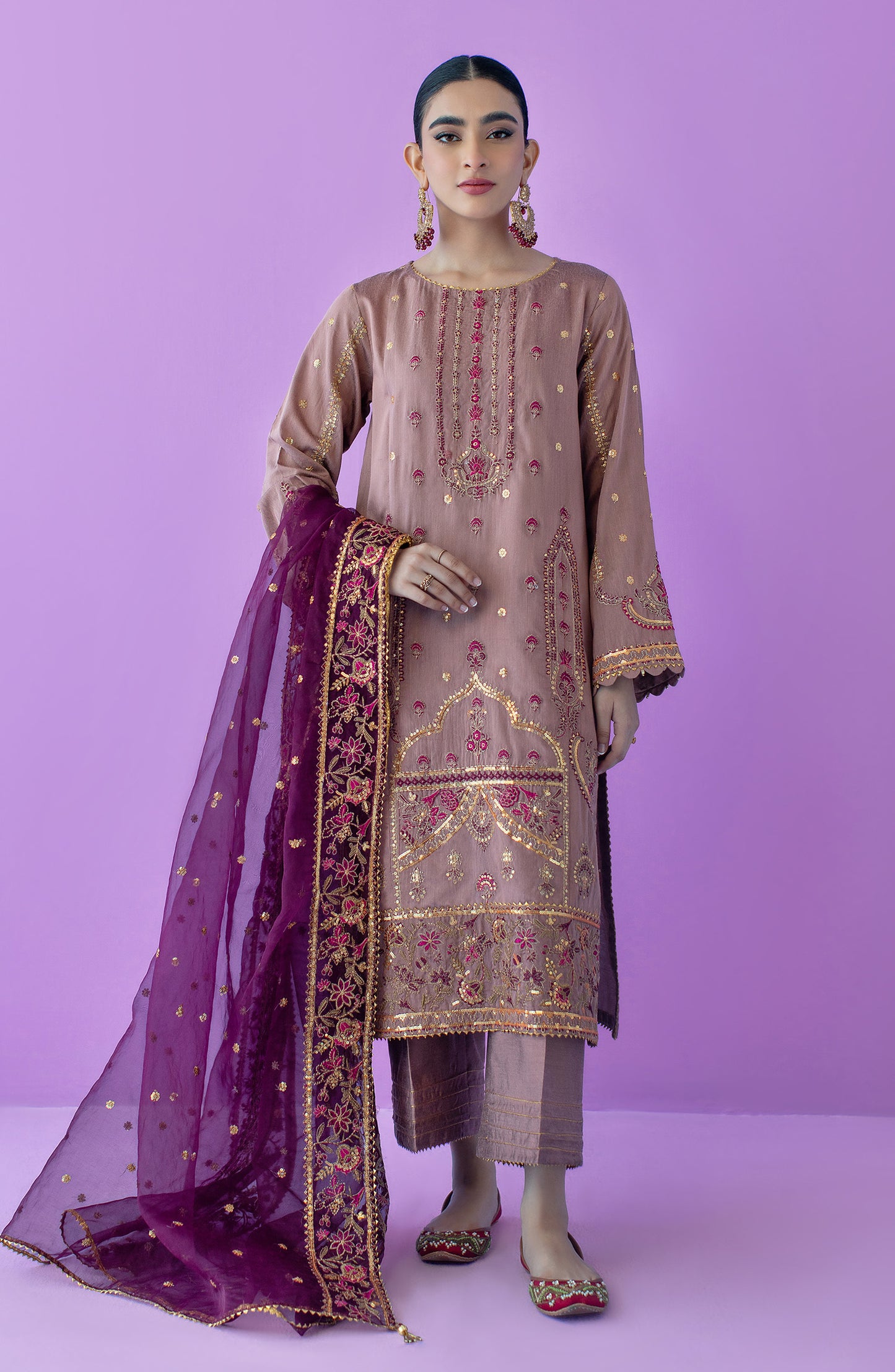 OTLF-23-044 PEACH COTTON SILK  UNSTITCHED SHIRT DUPATTA PANTS