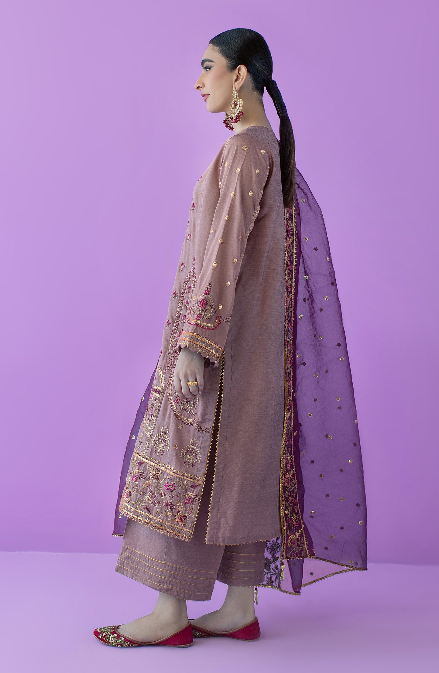 OTLF-23-044 PEACH COTTON SILK  UNSTITCHED SHIRT DUPATTA PANTS