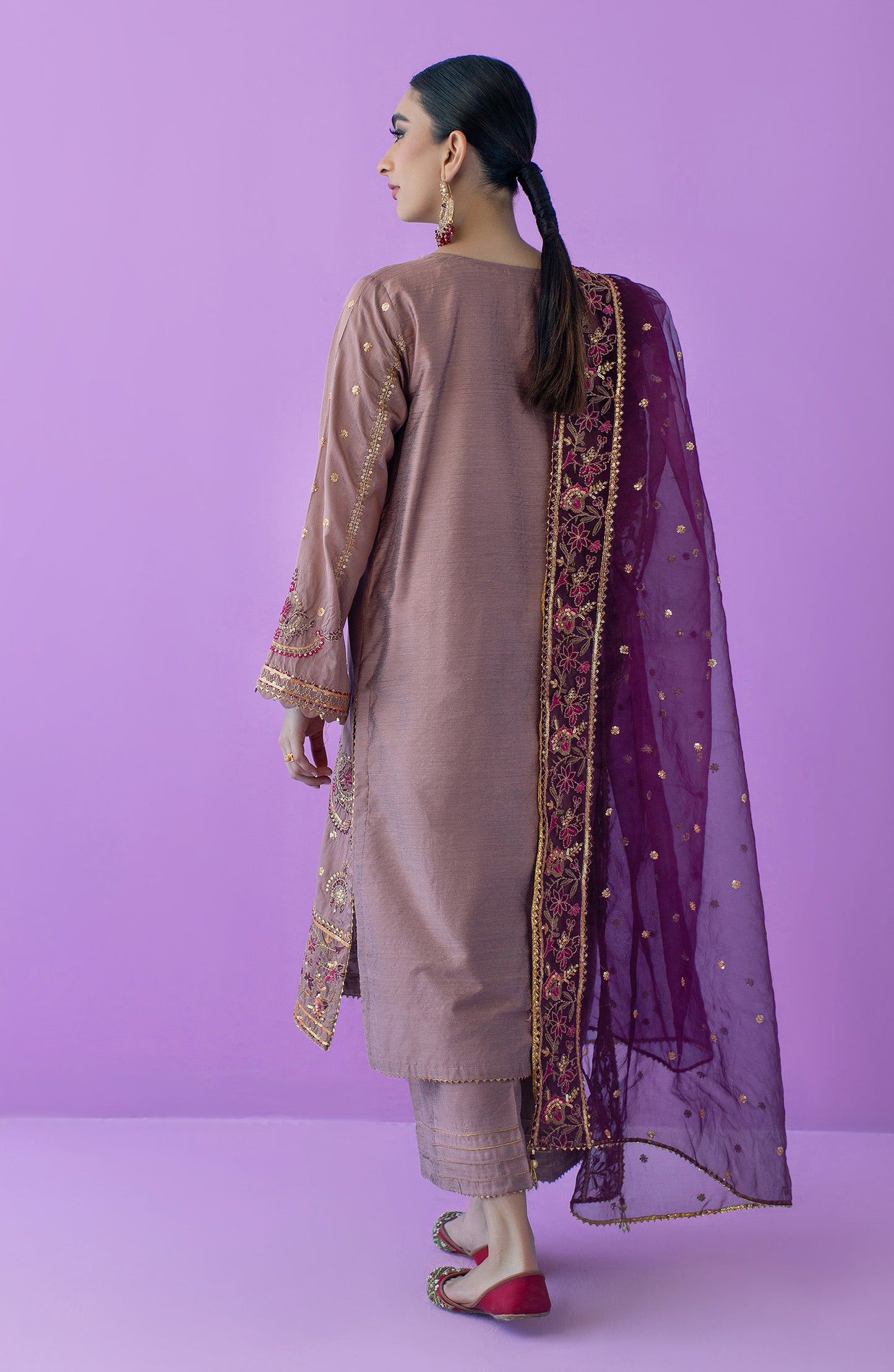 OTLF-23-044 PEACH COTTON SILK  UNSTITCHED SHIRT DUPATTA PANTS