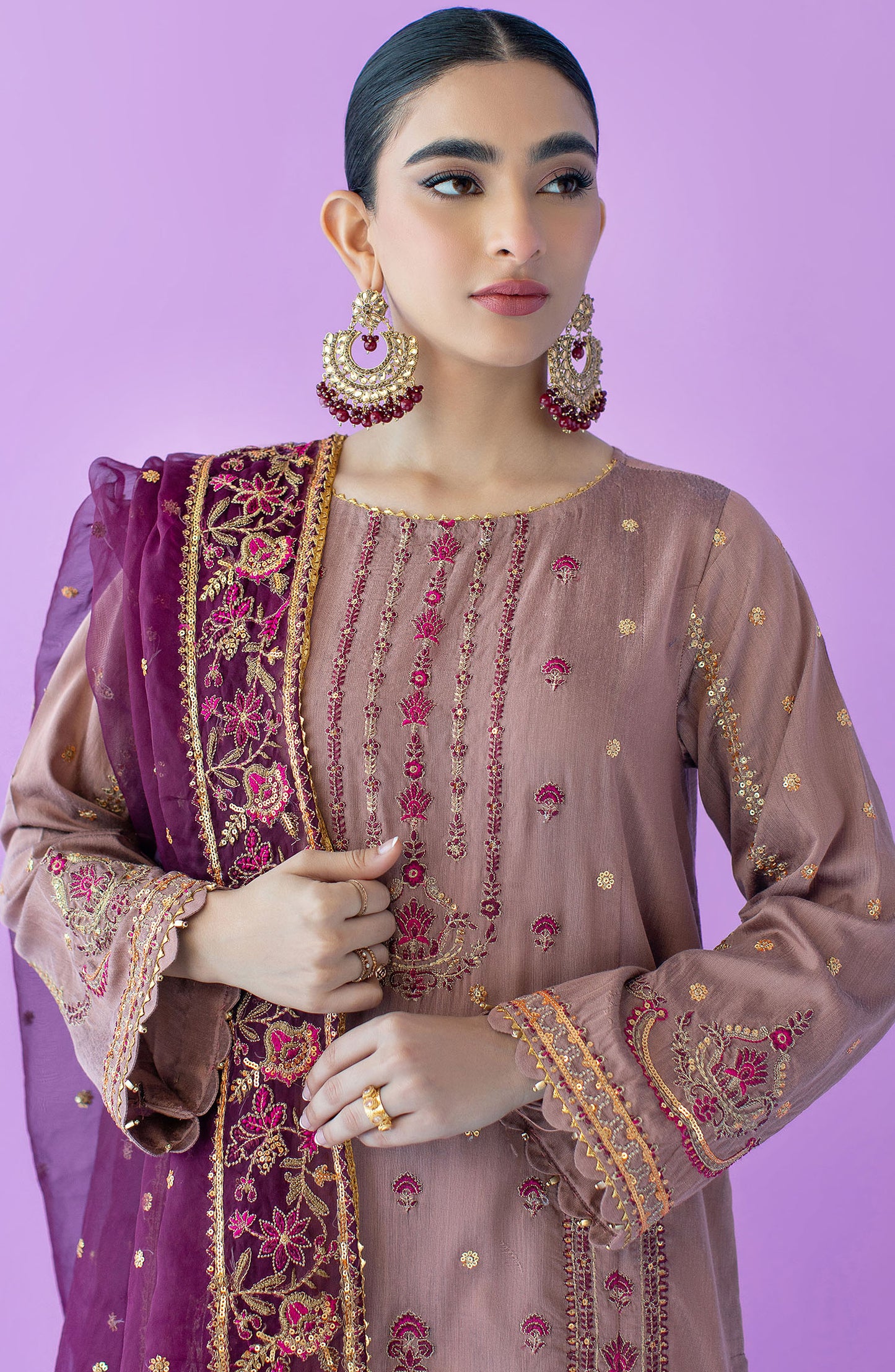 OTLF-23-044 PEACH COTTON SILK  UNSTITCHED SHIRT DUPATTA PANTS
