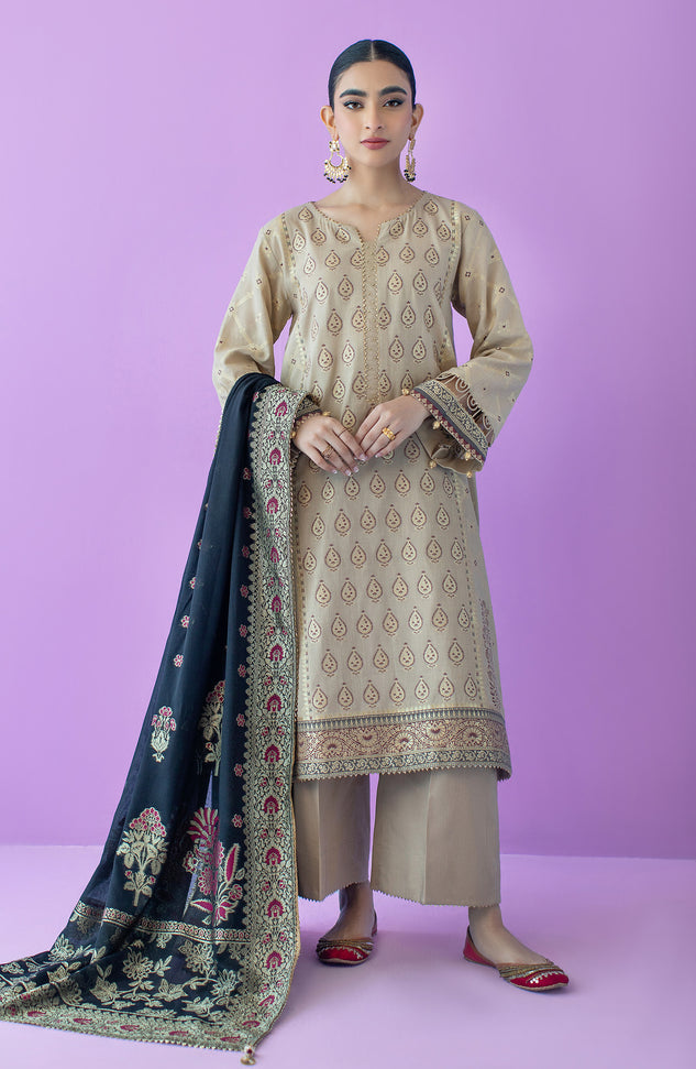 OTLF-23-033/S BEIGE JACQUARD Women READY TO WEAR SHIRT DUPATTA PANTS