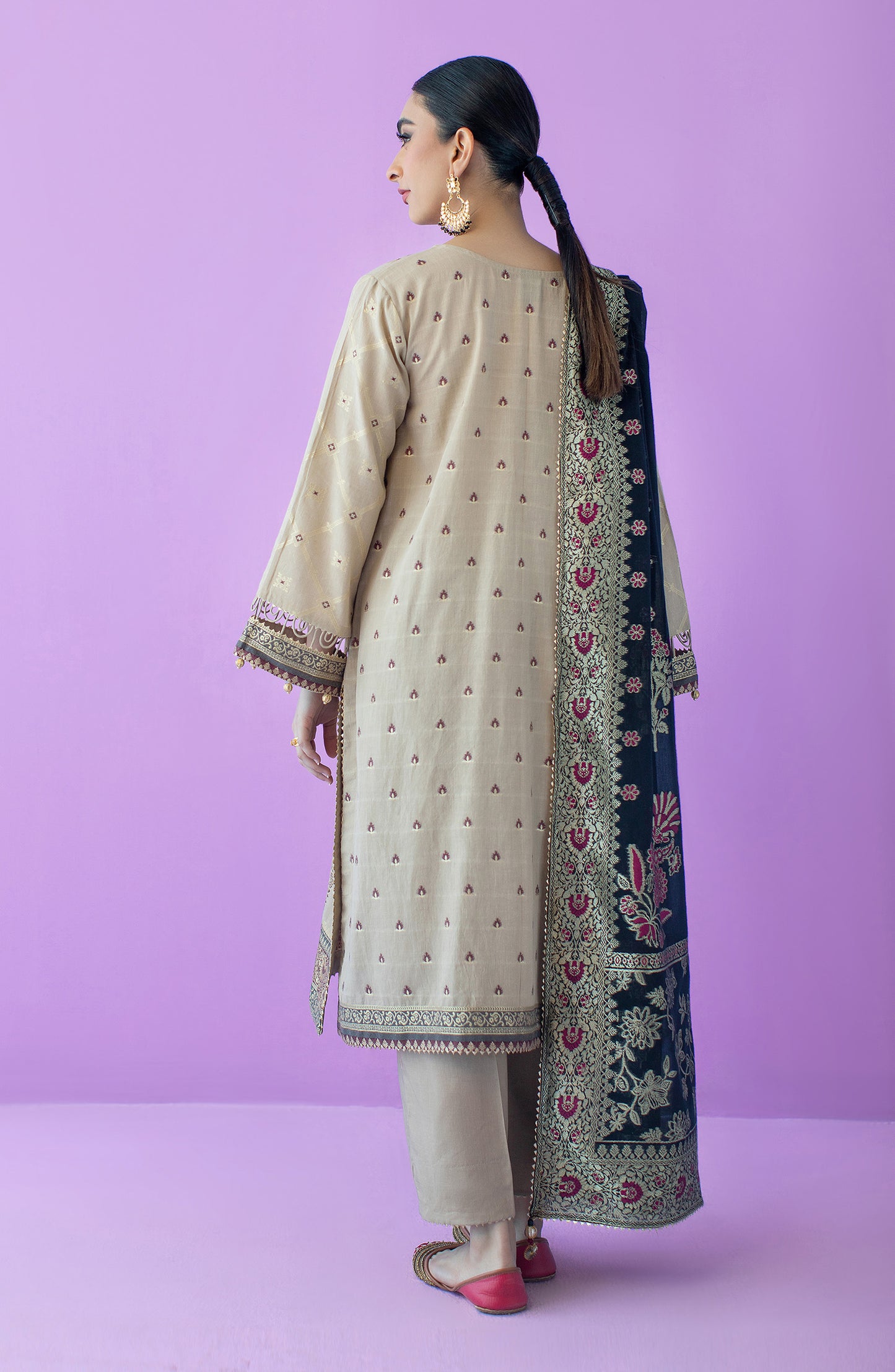 OTLF-23-033 BEIGE JACQUARD  UNSTITCHED SHIRT DUPATTA PANTS