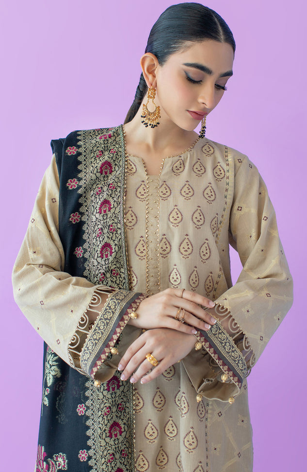 OTLF-23-033/S BEIGE JACQUARD Women READY TO WEAR SHIRT DUPATTA PANTS