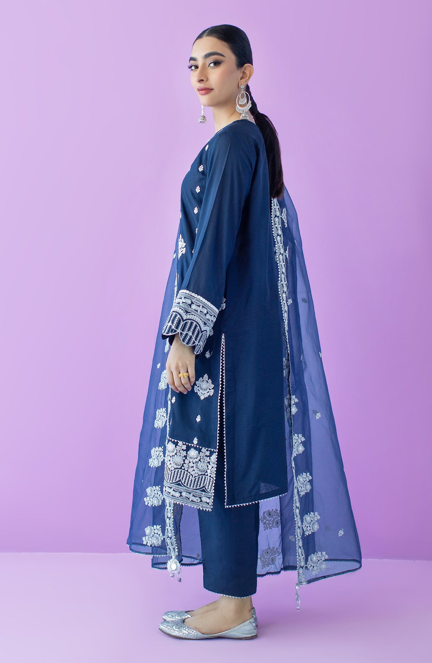 OTLF-23-043 NAVY COTTON SILK  UNSTITCHED SHIRT DUPATTA PANTS