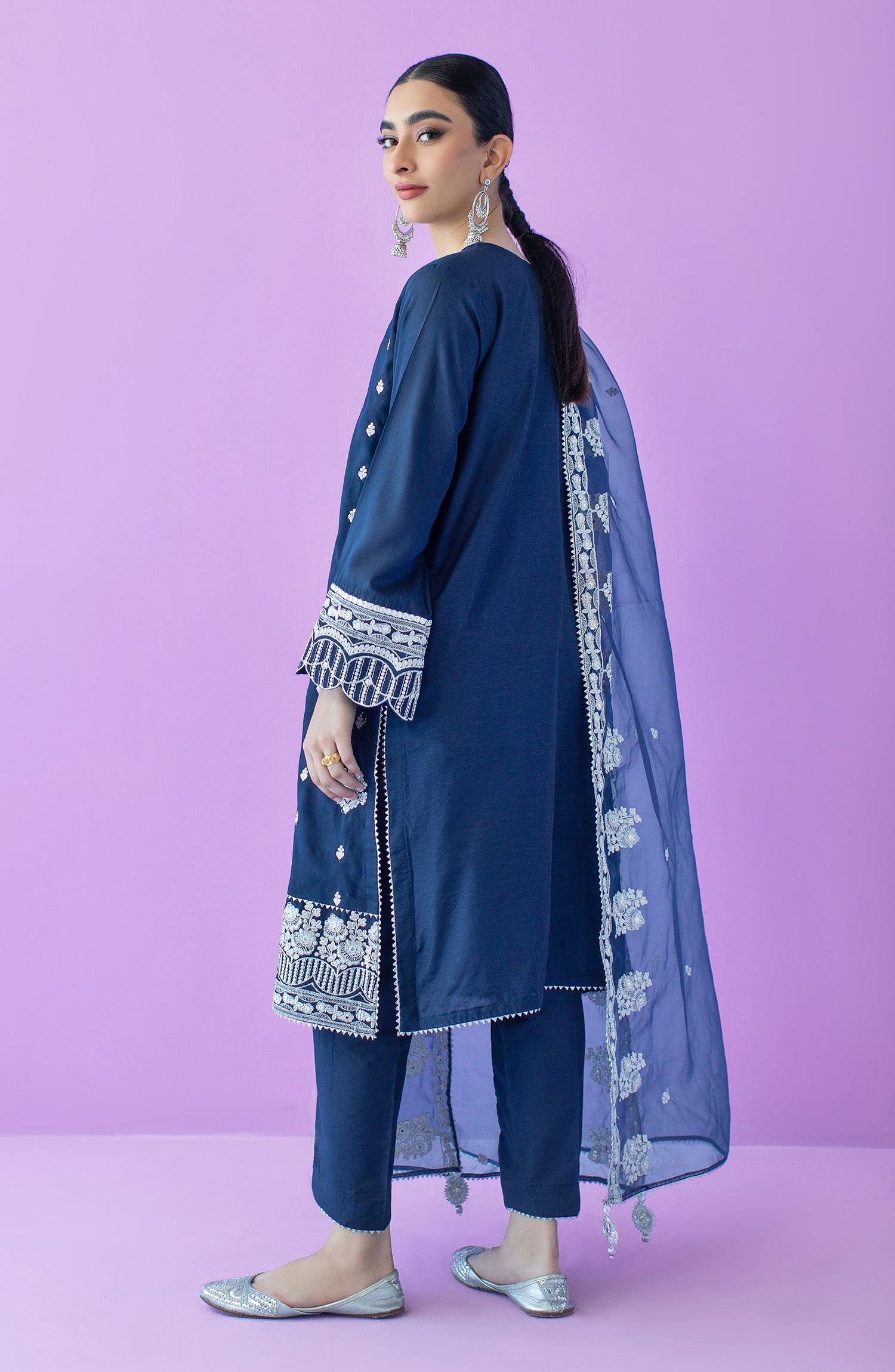 OTLF-23-043 NAVY COTTON SILK  UNSTITCHED SHIRT DUPATTA PANTS
