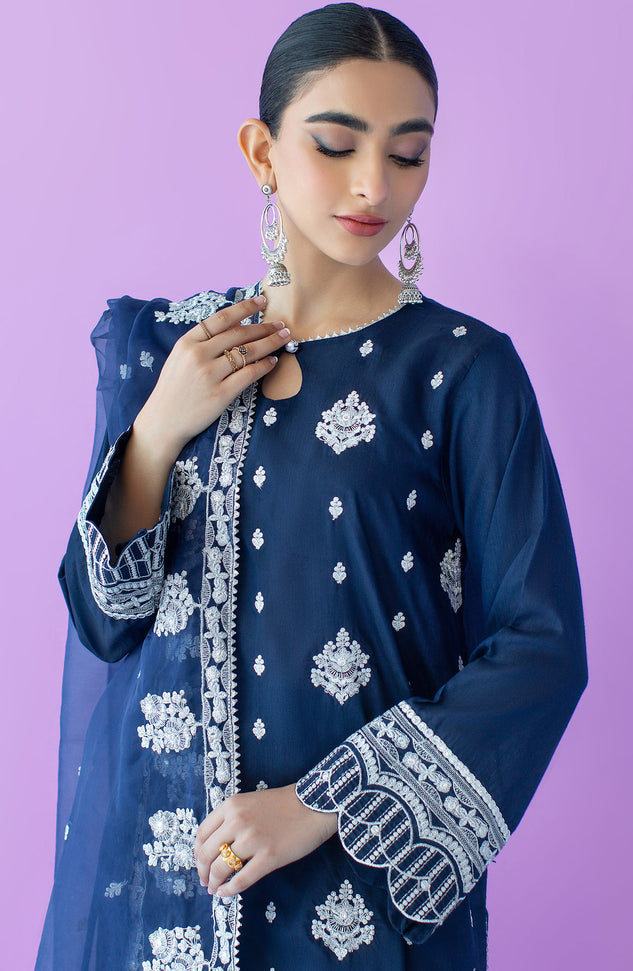 OTLF-23-043 NAVY COTTON SILK  UNSTITCHED SHIRT DUPATTA PANTS