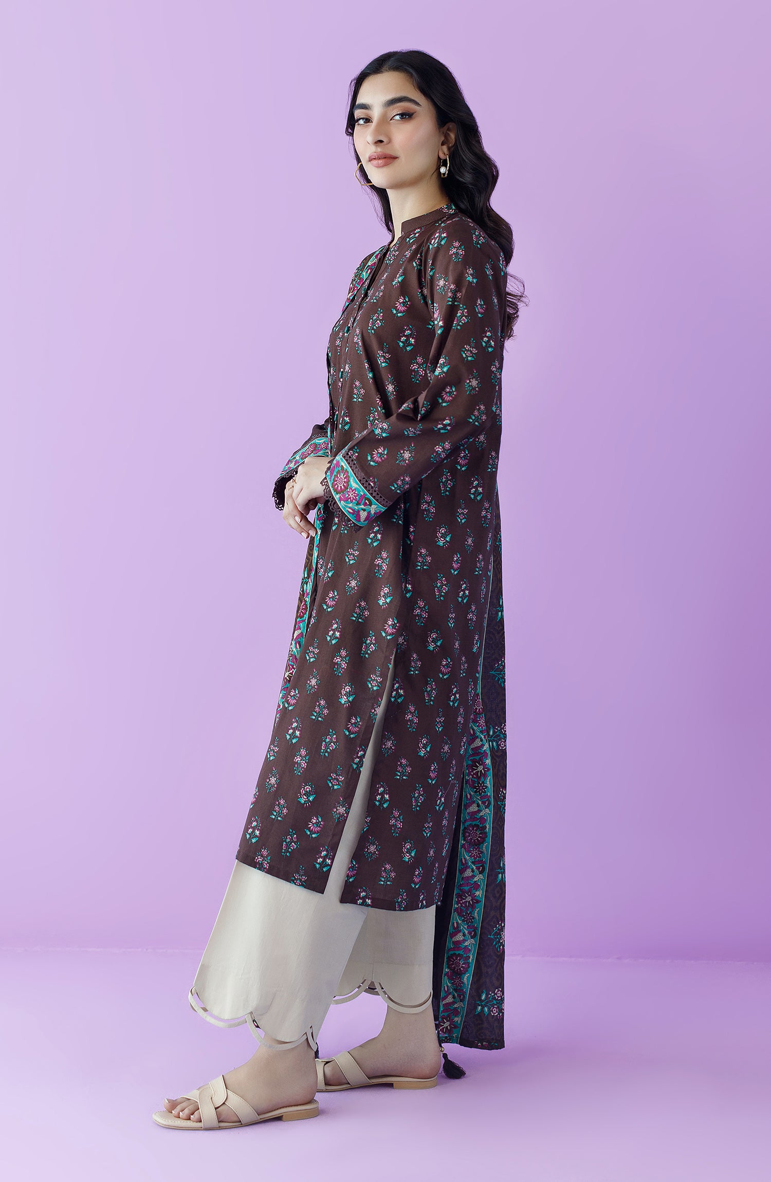 NRDS-23-110/U D.BROWN LAWN  UNSTITCHED SHIRT DUPATTA