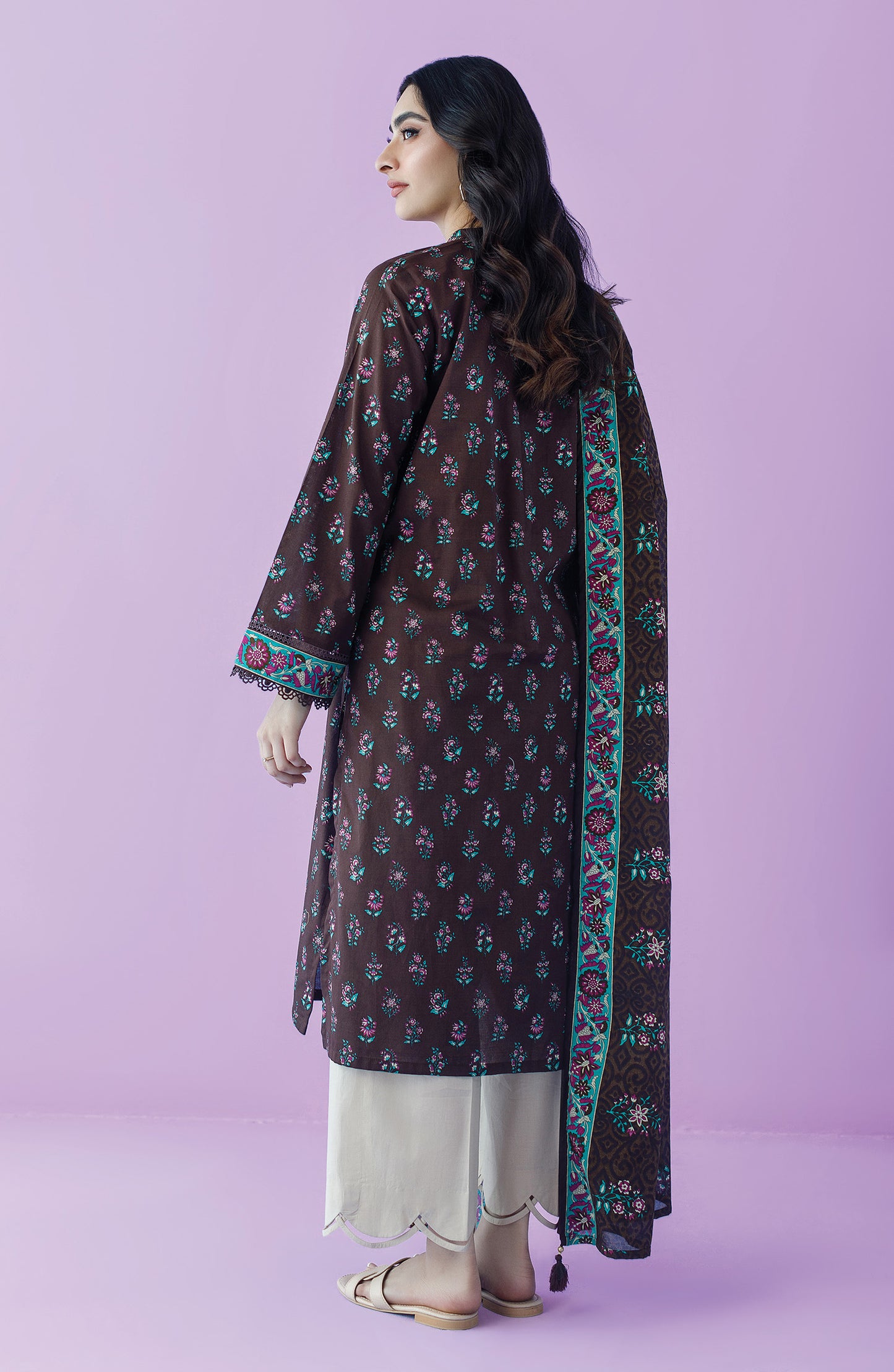 NRDS-23-110/U D.BROWN LAWN  UNSTITCHED SHIRT DUPATTA