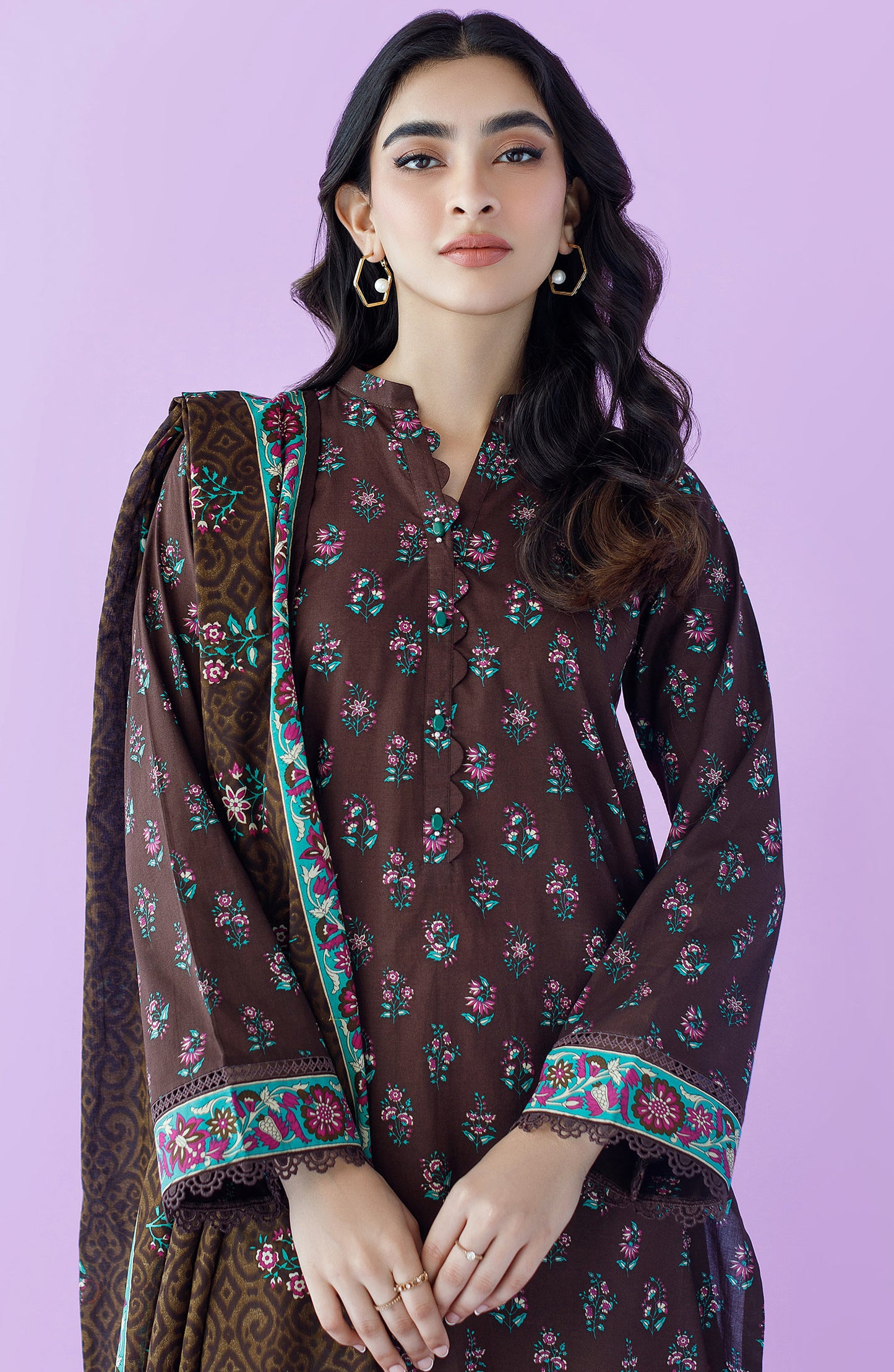 NRDS-23-110/U D.BROWN LAWN  UNSTITCHED SHIRT DUPATTA