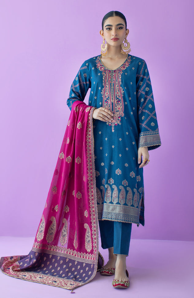 OTLF-23-032/S BLUE JACQUARD Women READY TO WEAR SHIRT DUPATTA PANTS