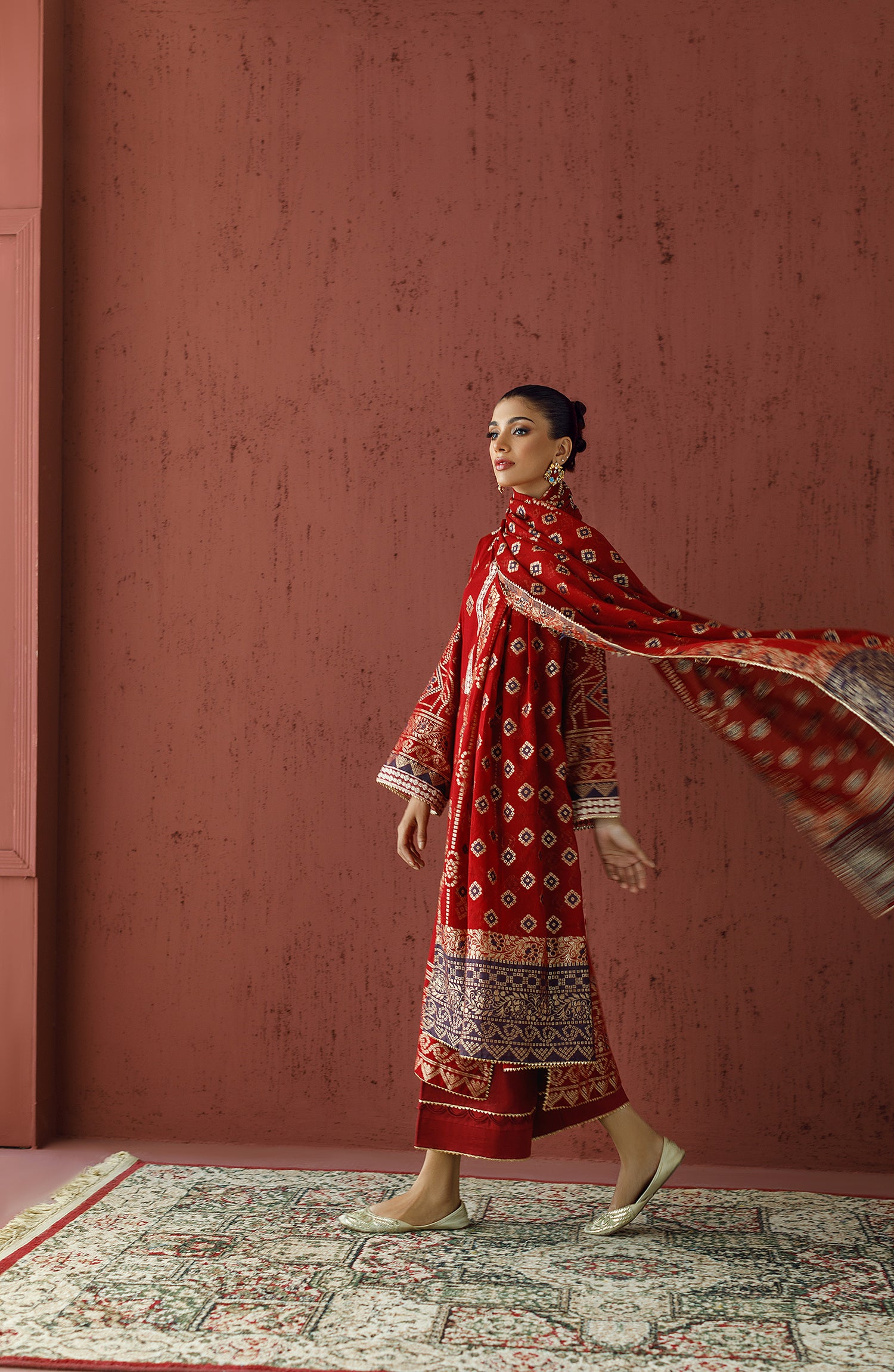 Stitched 3 Piece Embroidered Jacquard Shirt , Cambric Pant and JACQUARD Dupatta
