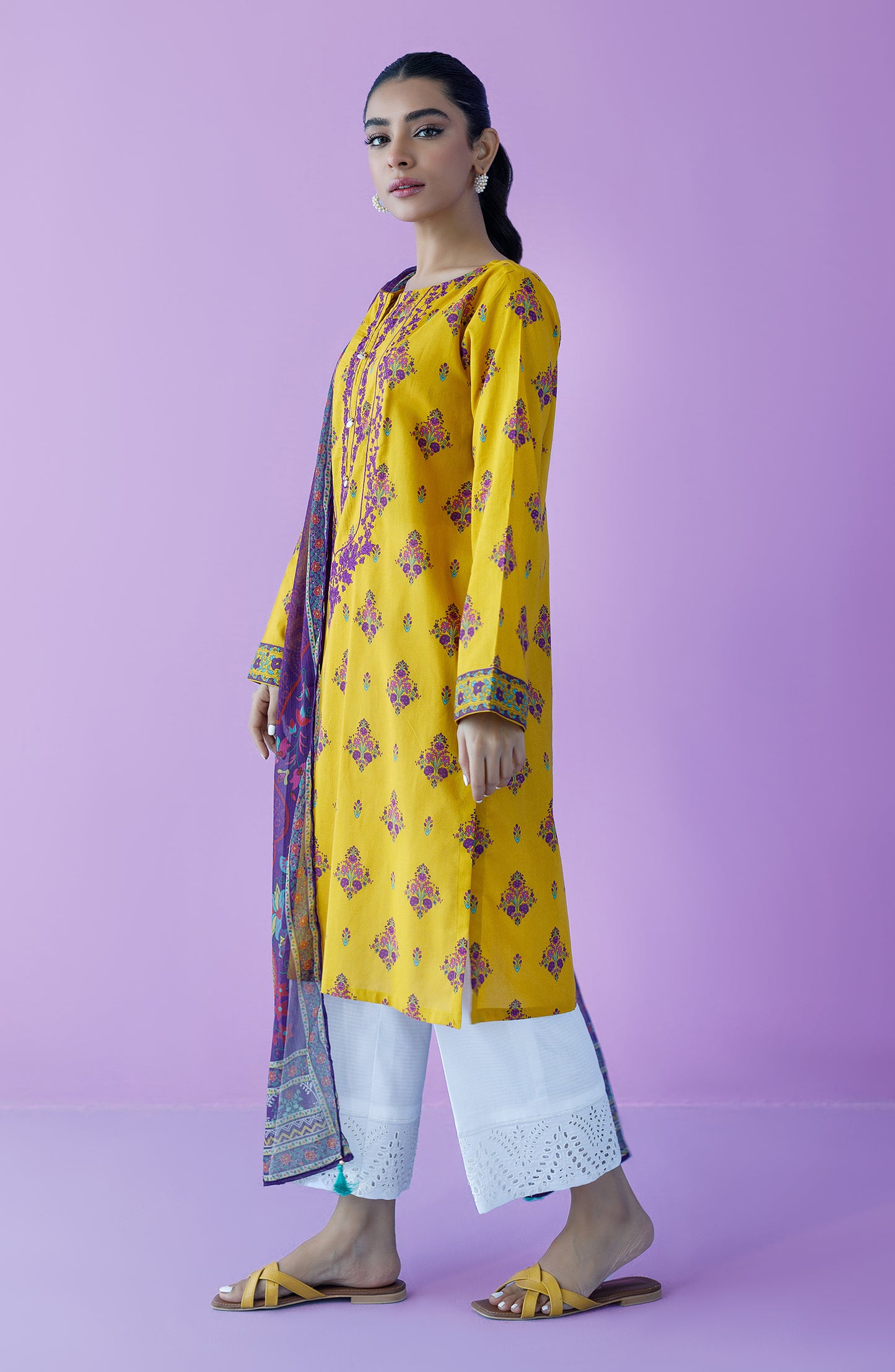 NRDS-23-073/U YELLOW LAWN  UNSTITCHED SHIRT DUPATTA