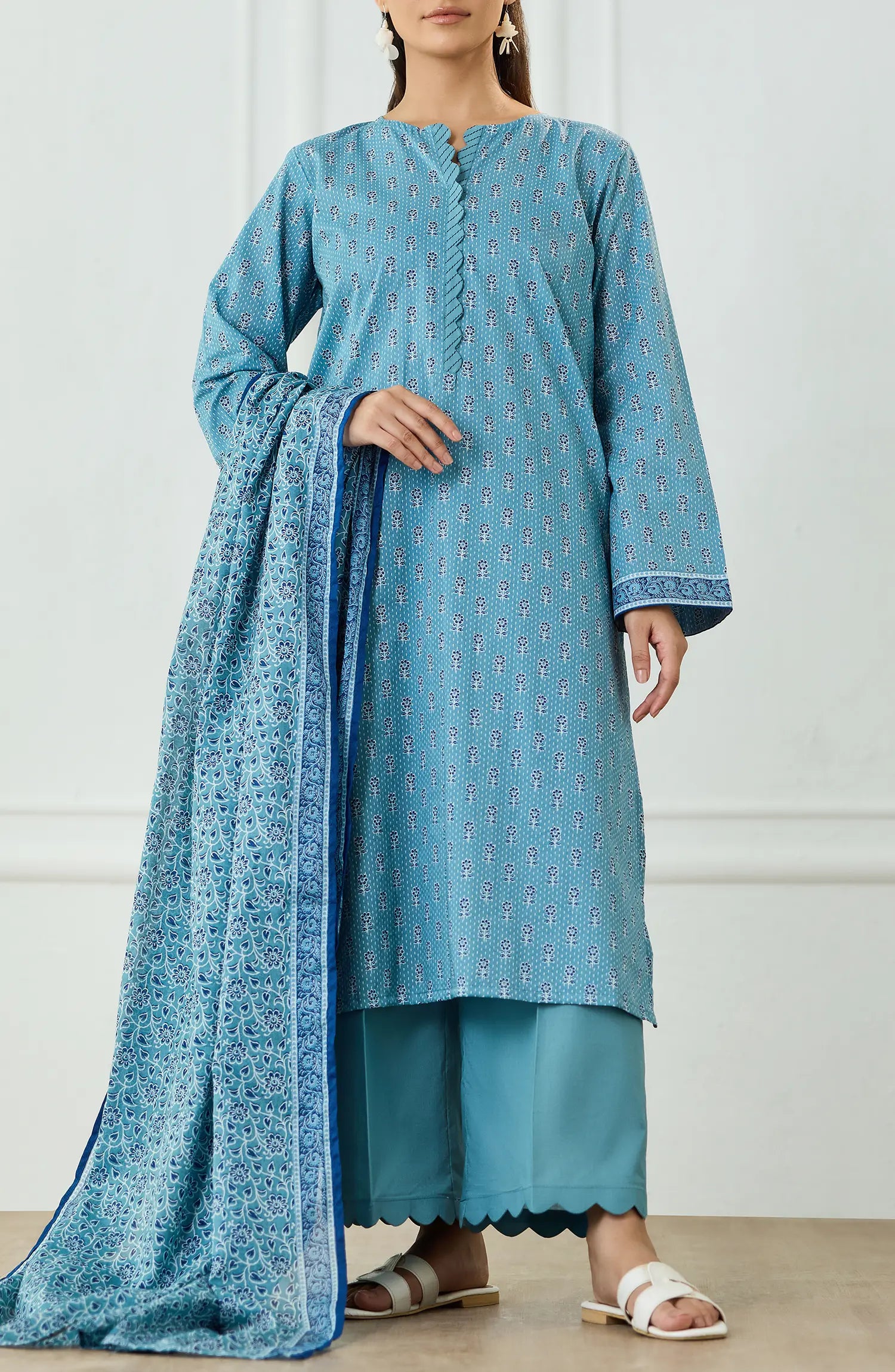 Unstitched | 3 Piece | Printed | Lawn Shirt | OTL-25-497/U SKY BLUE