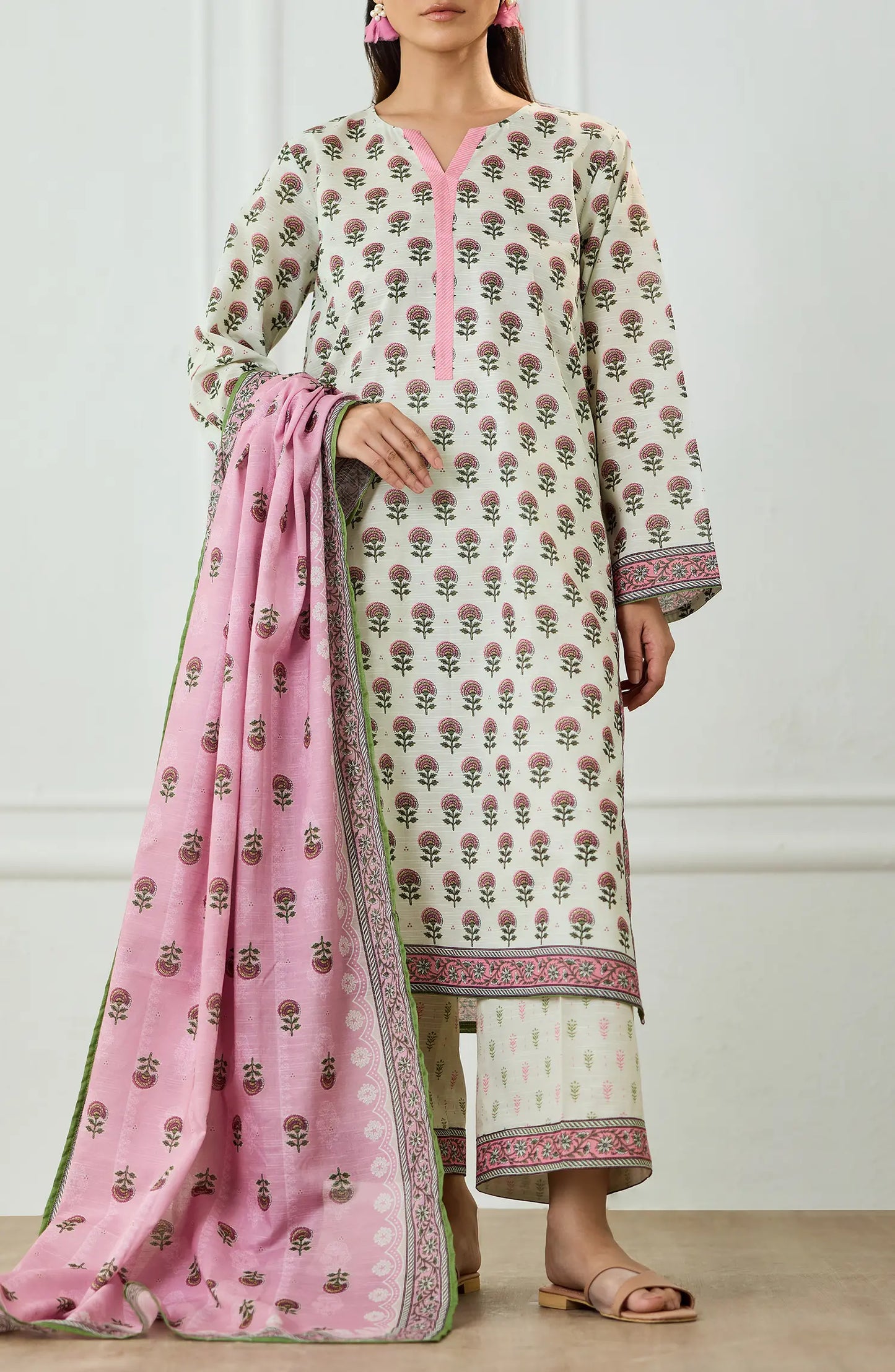 Unstitched | 3 Piece | Printed | Texture Lawn Shirt | OTL-25-475/U BEIGE