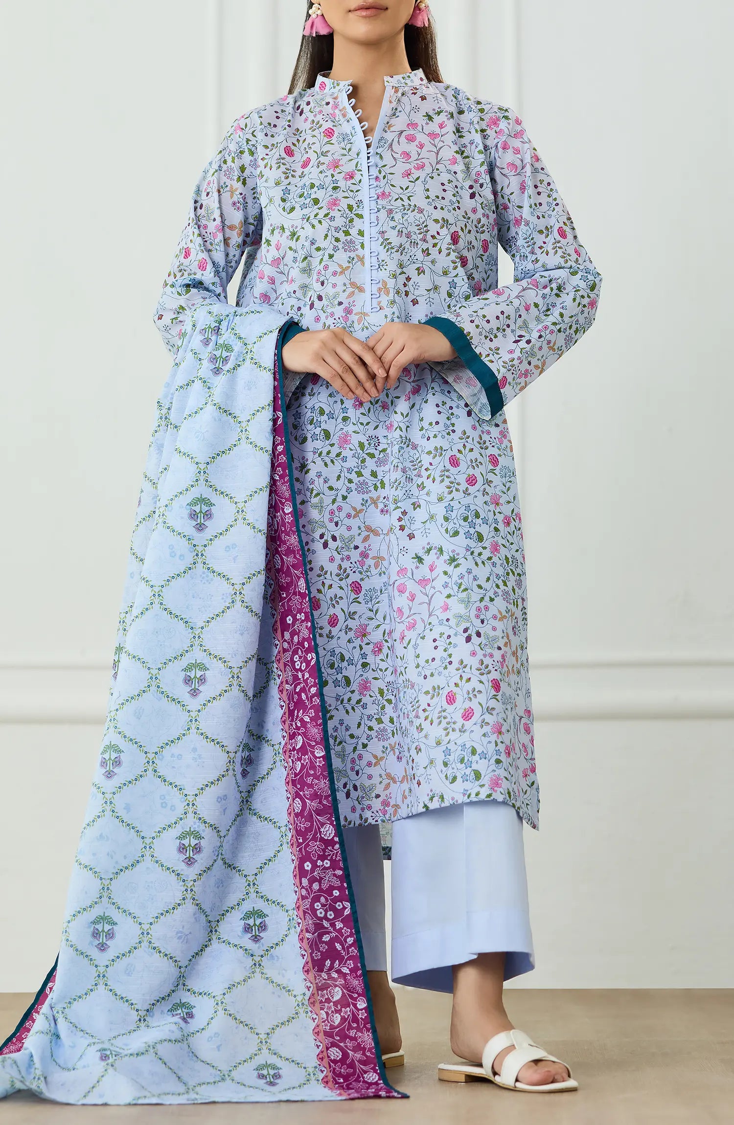 Unstitched | 3 Piece | Printed | Texture Lawn Shirt | OTL-25-466/U SKY BLUE