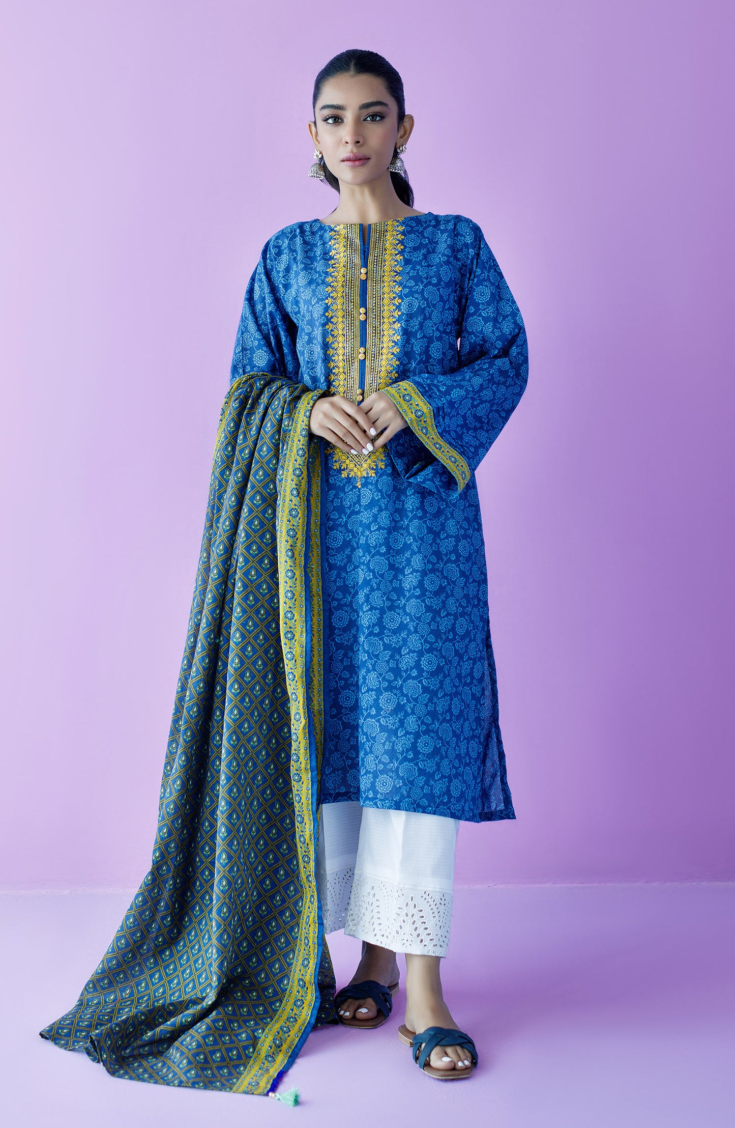 NRDS-23-059/U BLUE LAWN  UNSTITCHED SHIRT DUPATTA
