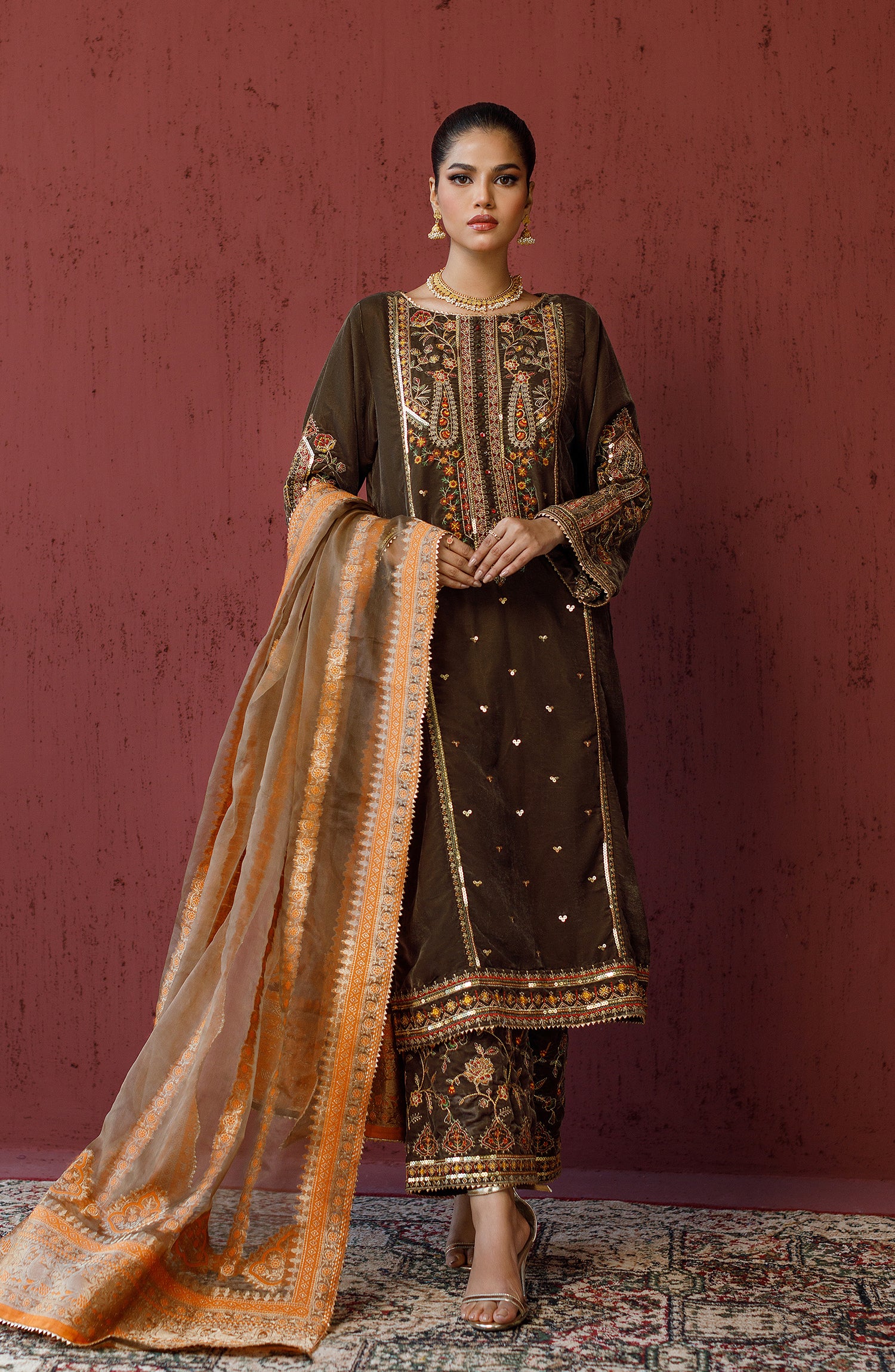 buy online ladies jacquard 3-piece suit in Pakistan