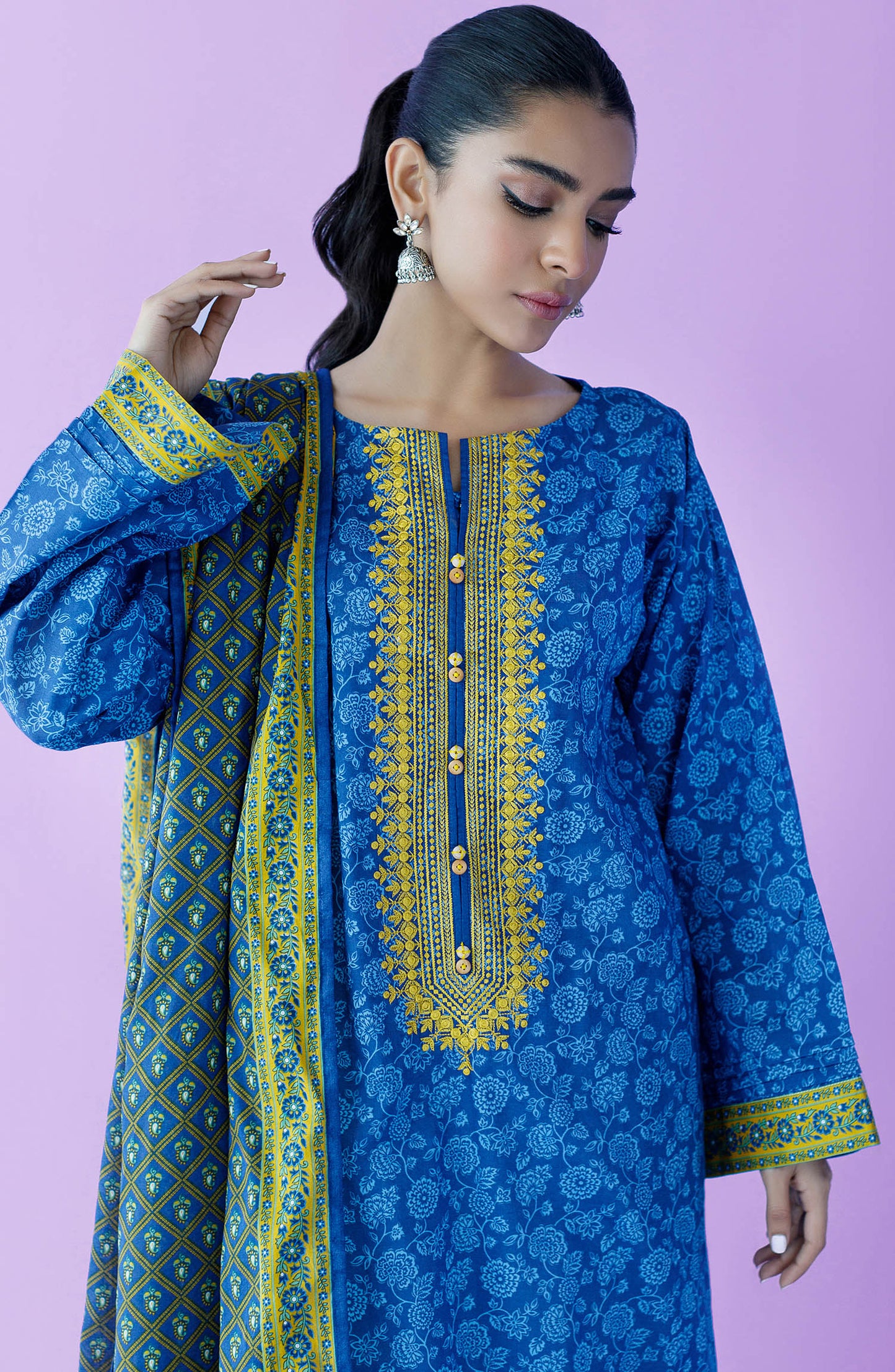NRDS-23-059/U BLUE LAWN  UNSTITCHED SHIRT DUPATTA