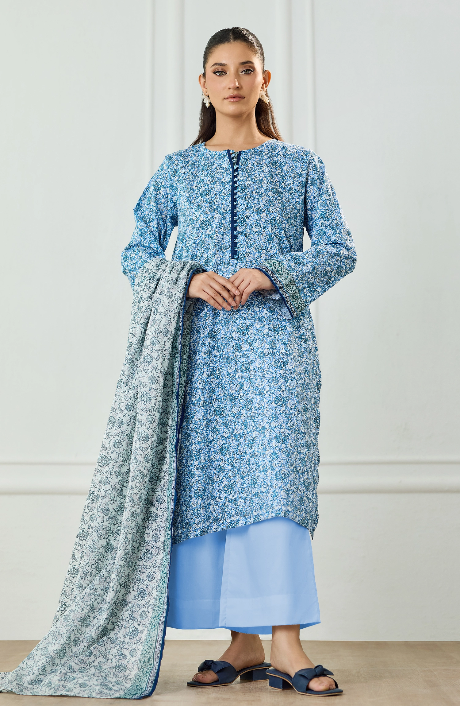 Unstitched | 3 Piece | Printed | Lawn Shirt | OTL-25-493/U SKY BLUE