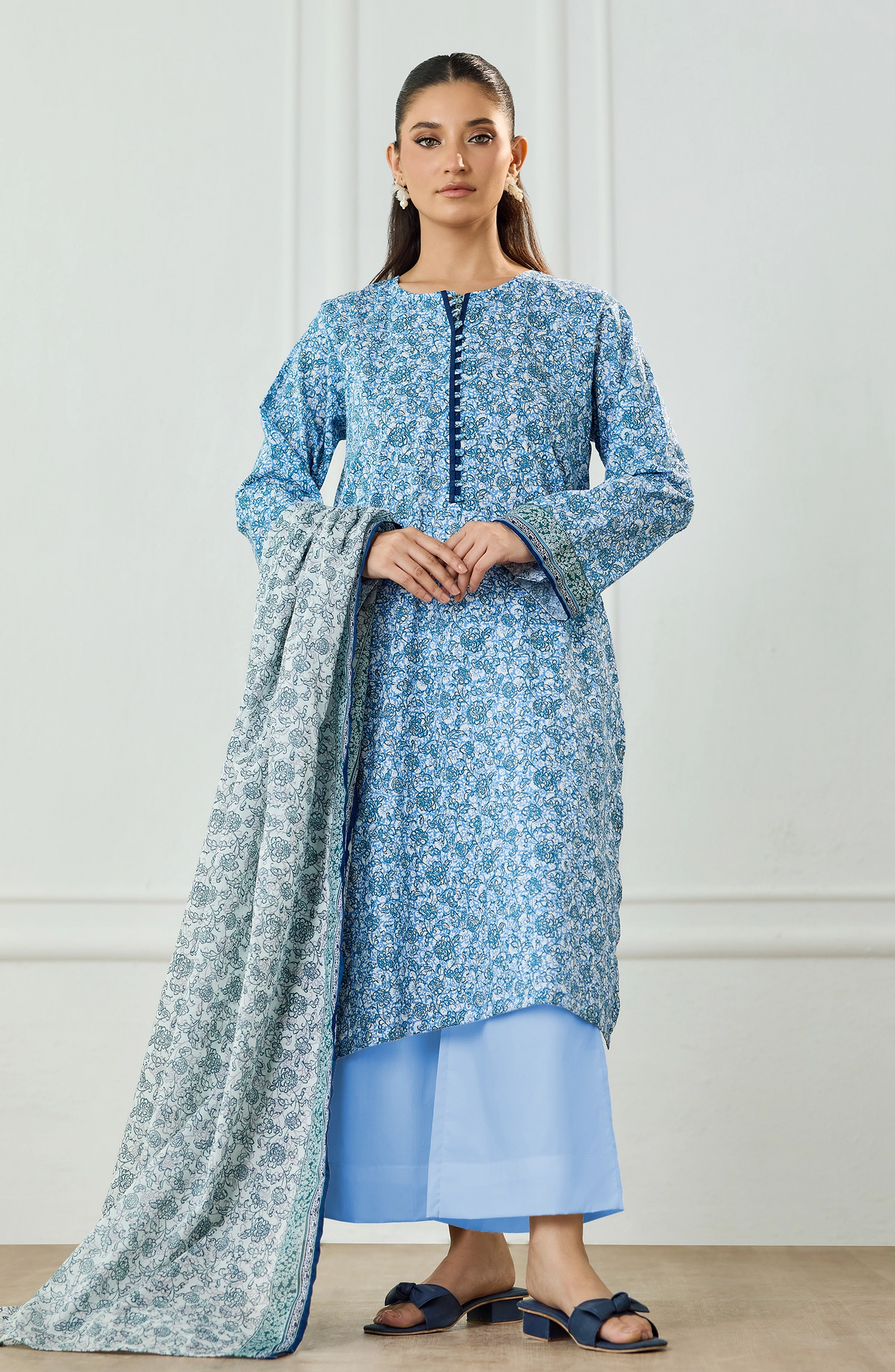 Unstitched | 3 Piece | Printed | Lawn Shirt | OTL-25-493/U SKY BLUE