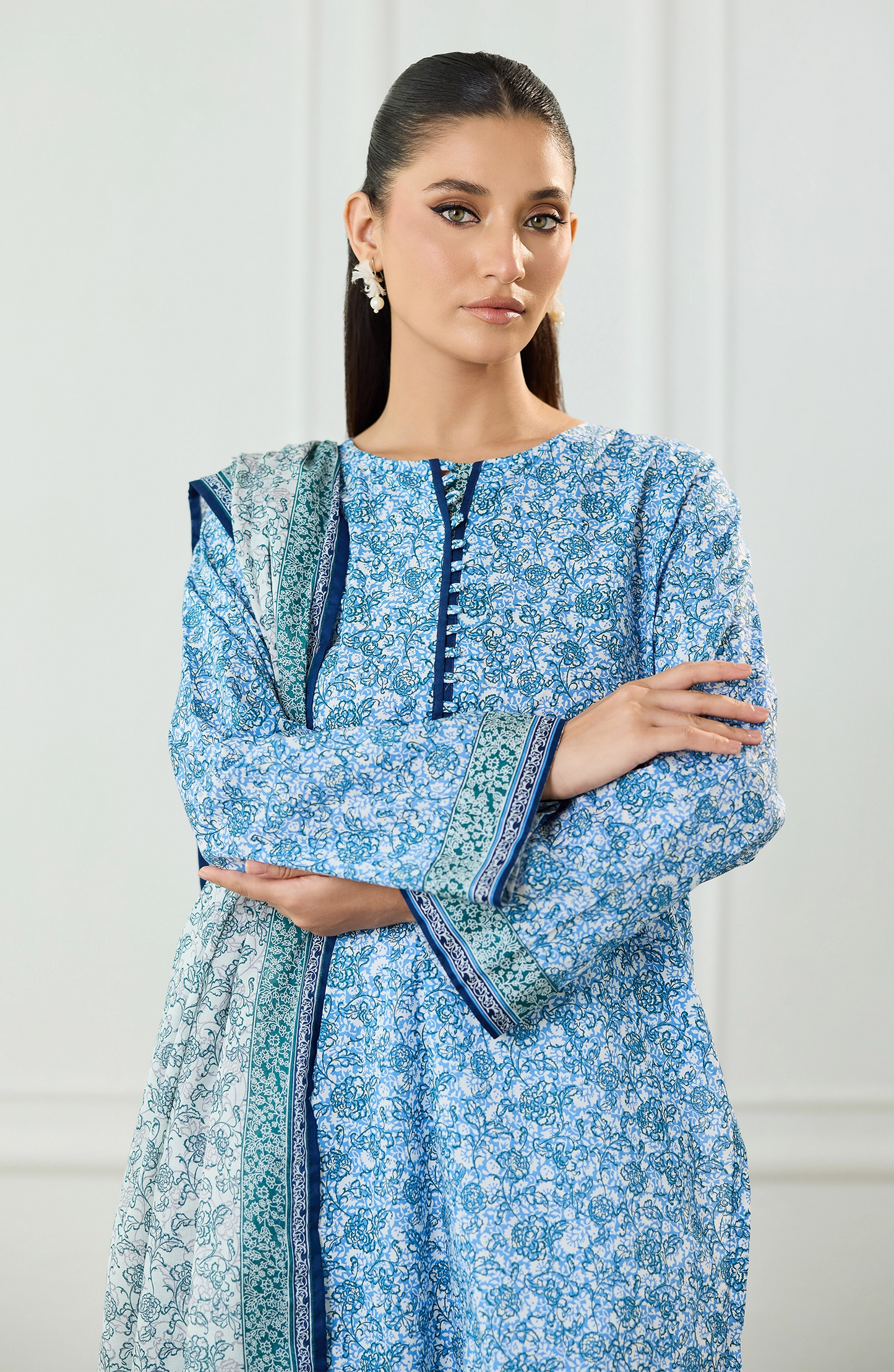 Unstitched | 3 Piece | Printed | Lawn Shirt | OTL-25-493/U SKY BLUE