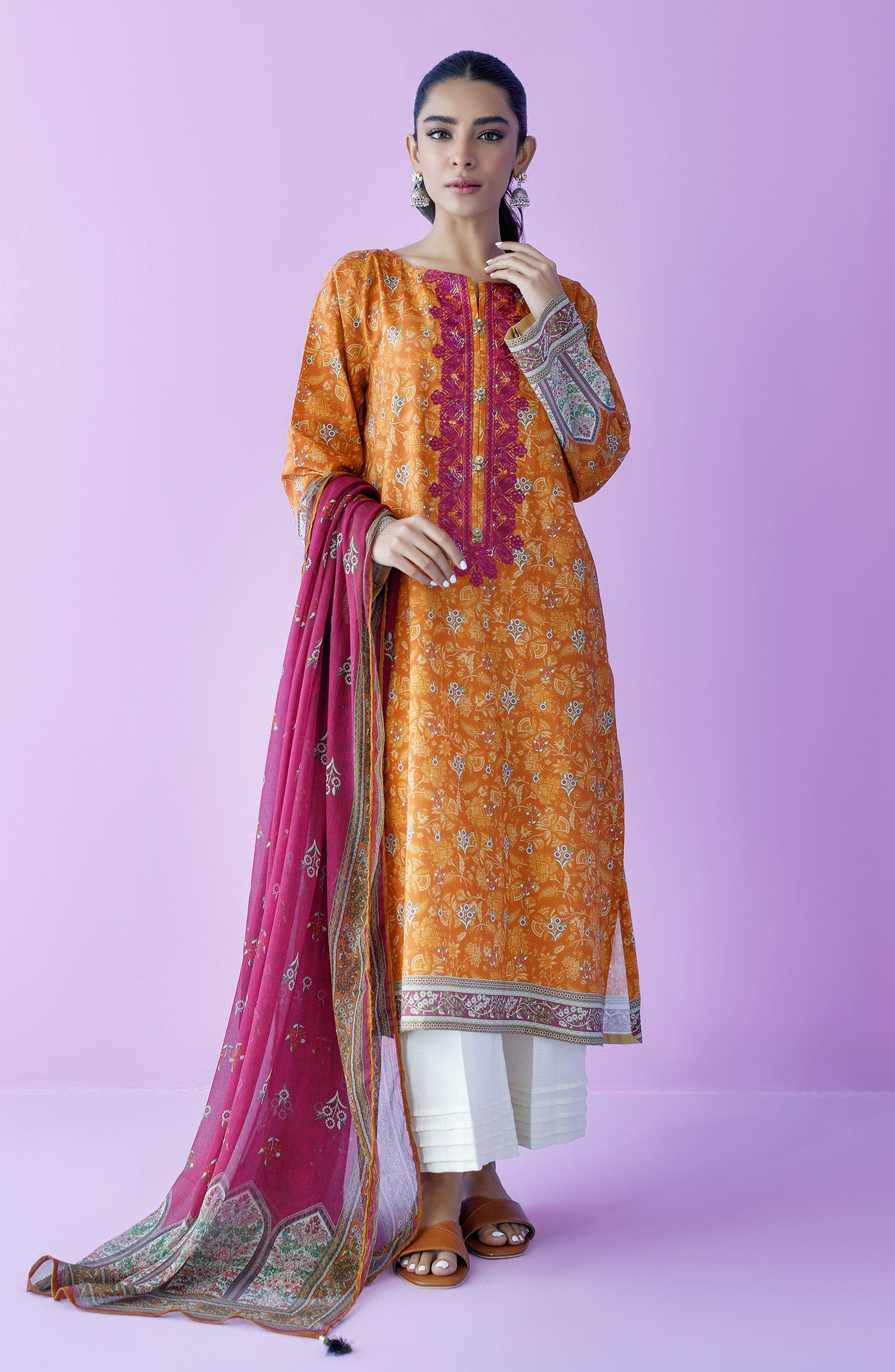 NRDS-23-069/U ORANGE LAWN  UNSTITCHED SHIRT DUPATTA