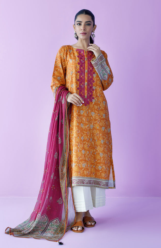 NRDS-23-069/U ORANGE LAWN  UNSTITCHED SHIRT DUPATTA