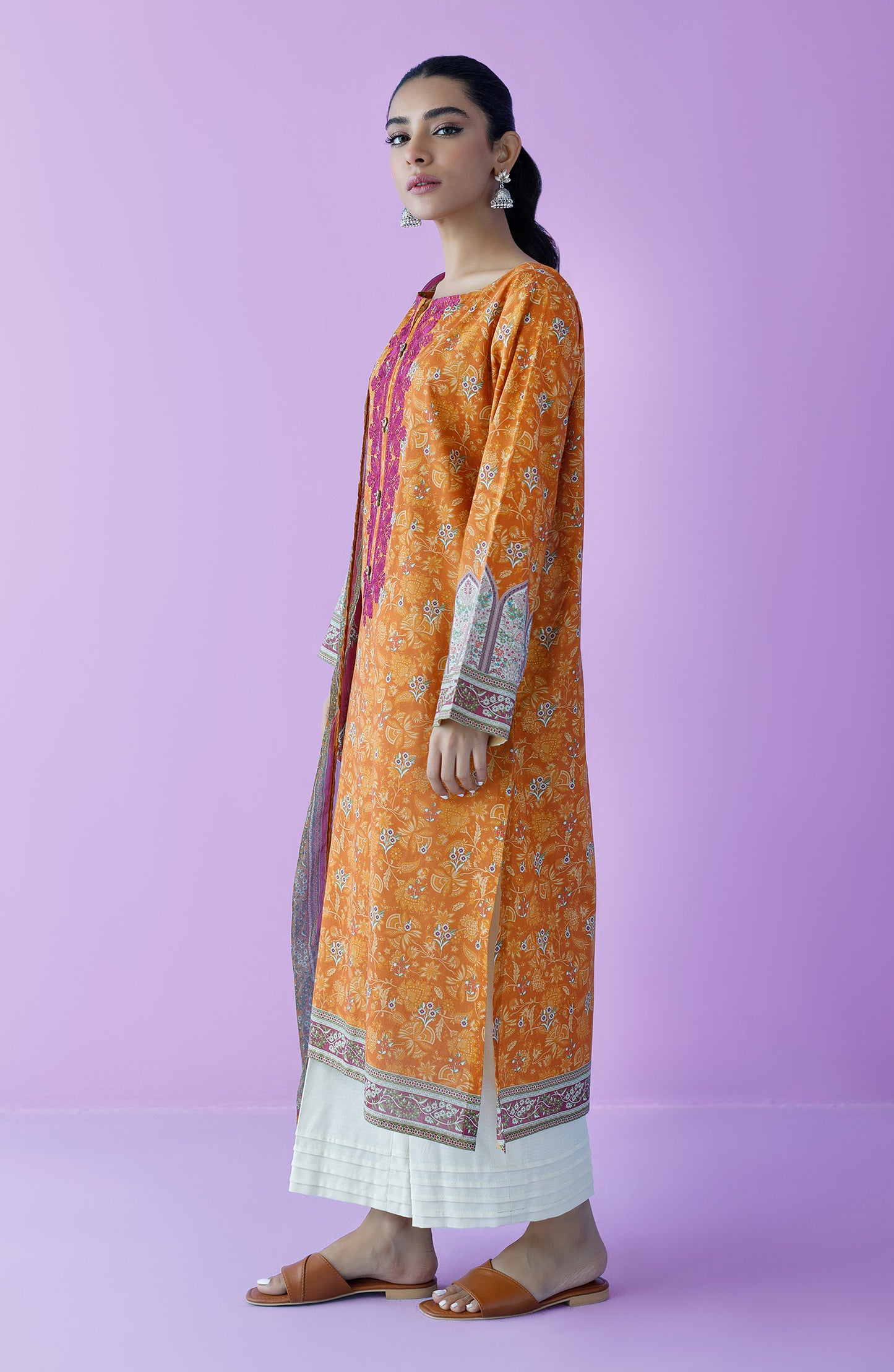 NRDS-23-069/U ORANGE LAWN  UNSTITCHED SHIRT DUPATTA