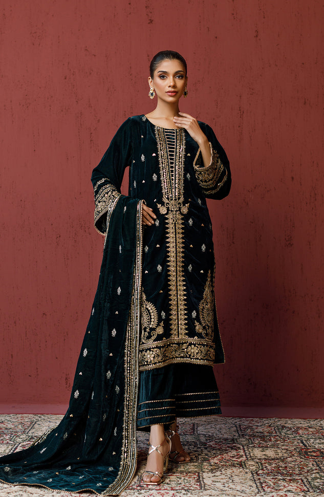 OTLF-23-069/S GREEN VELVET Women READY TO WEAR SHIRT DUPATTA PANTS
