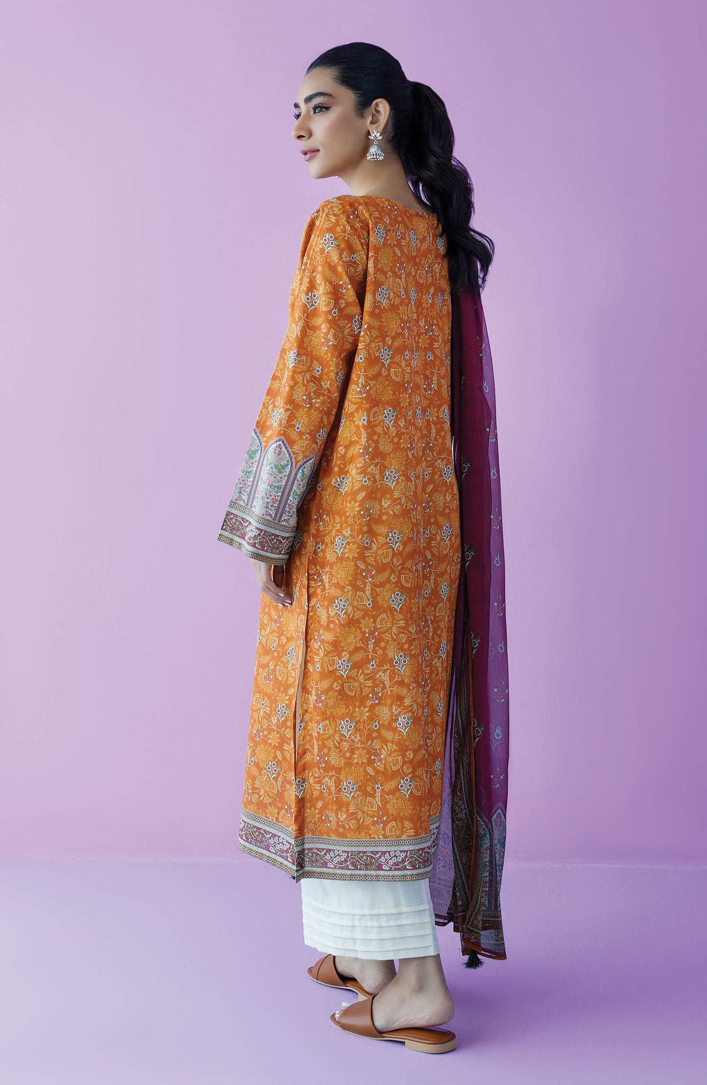 NRDS-23-069/U ORANGE LAWN  UNSTITCHED SHIRT DUPATTA