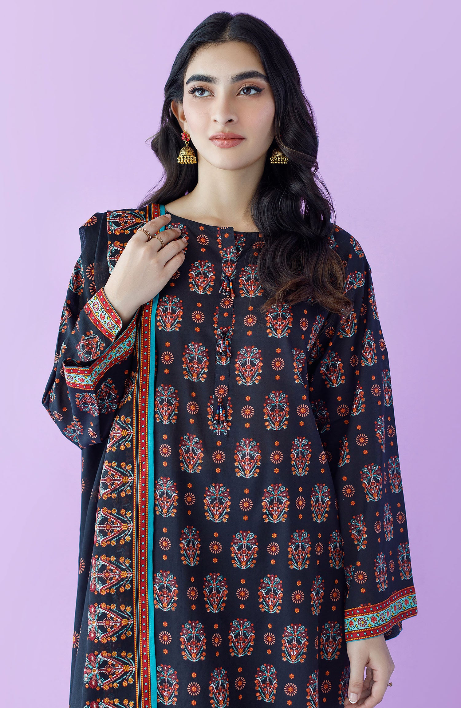 OTL-23-186/U BLACK LAWN  UNSTITCHED SHIRT DUPATTA PANTS