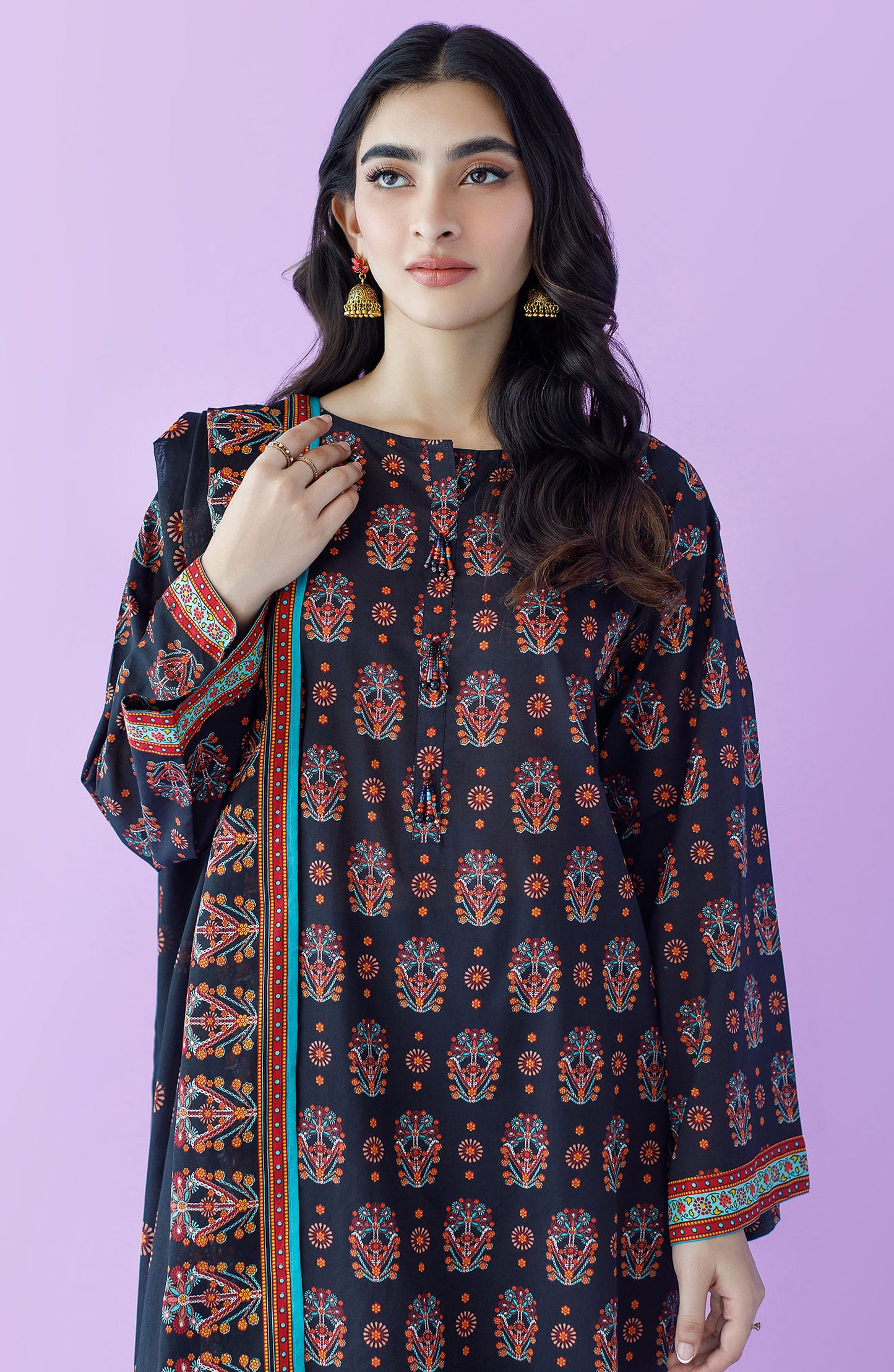 OTL-23-186/U BLACK LAWN  UNSTITCHED SHIRT DUPATTA PANTS