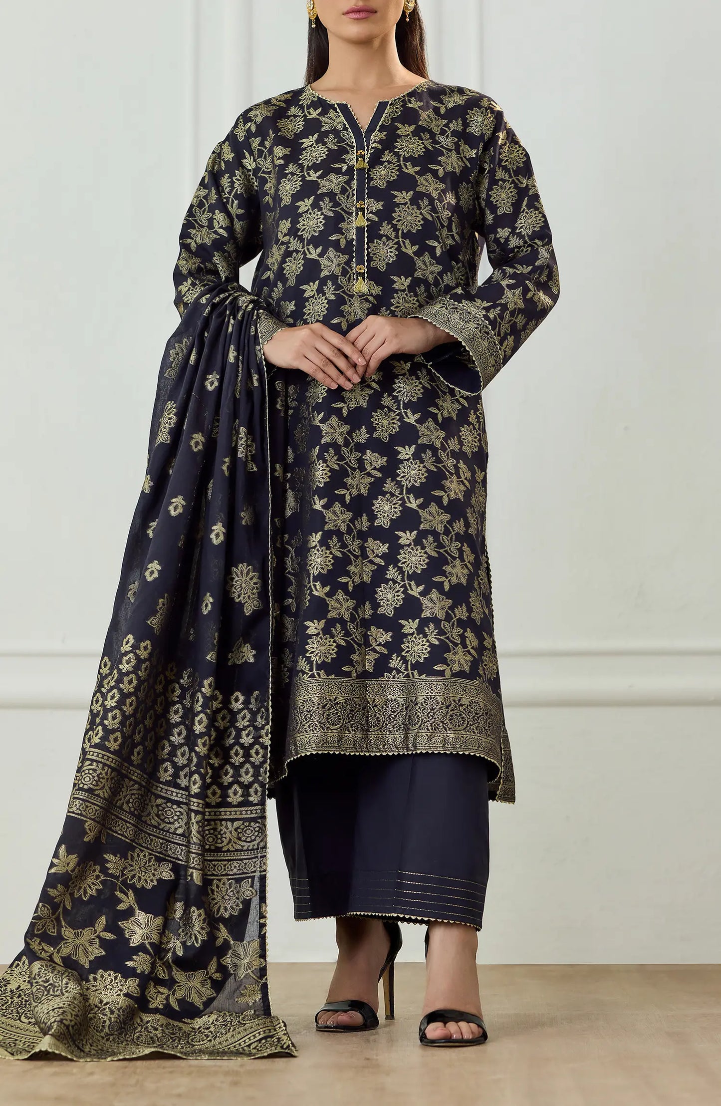 Unstitched | 3 Piece | Weaved | Jacquard Shirt | OTL-25-080/U BLACK