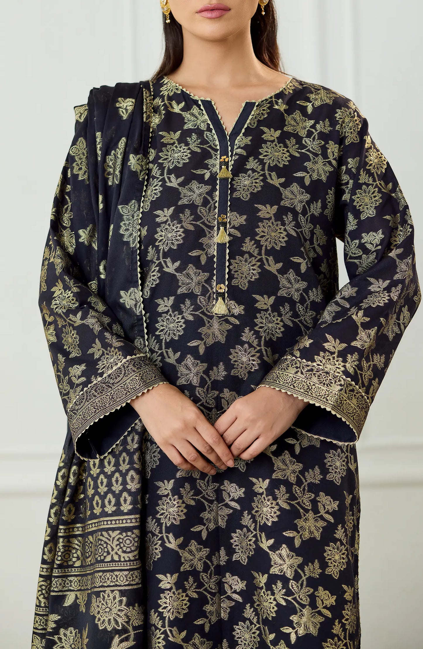 Unstitched | 3 Piece | Weaved | Jacquard Shirt | OTL-25-080/U BLACK